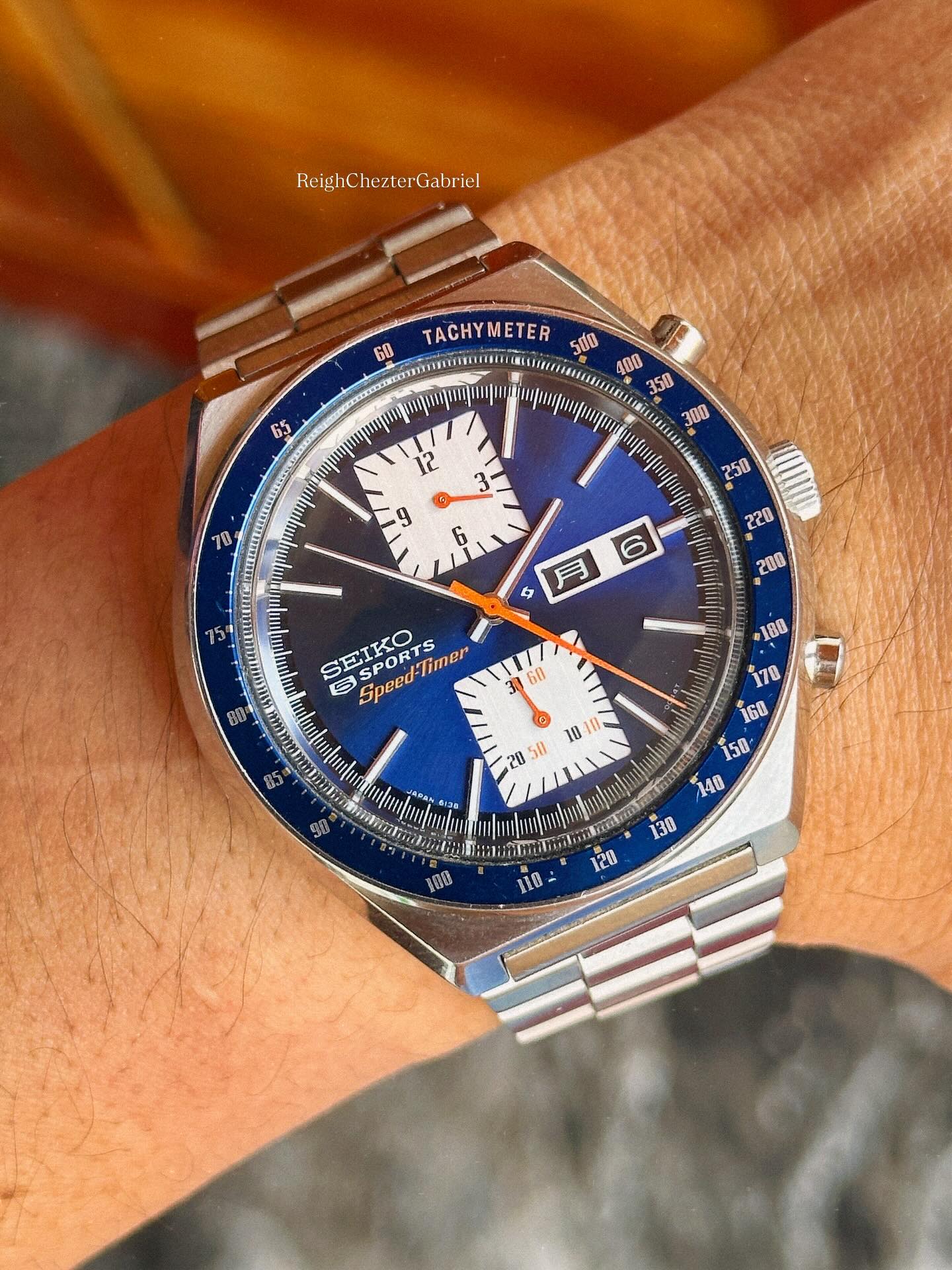 Seiko 5 Sports Speed-Timer watch with patina