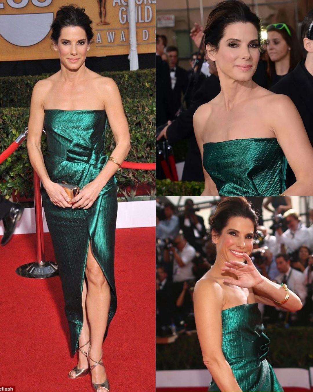 sandra bullock green dress wears emerald Lanvin gown at 2014 SAG Awards ombre formal dresses