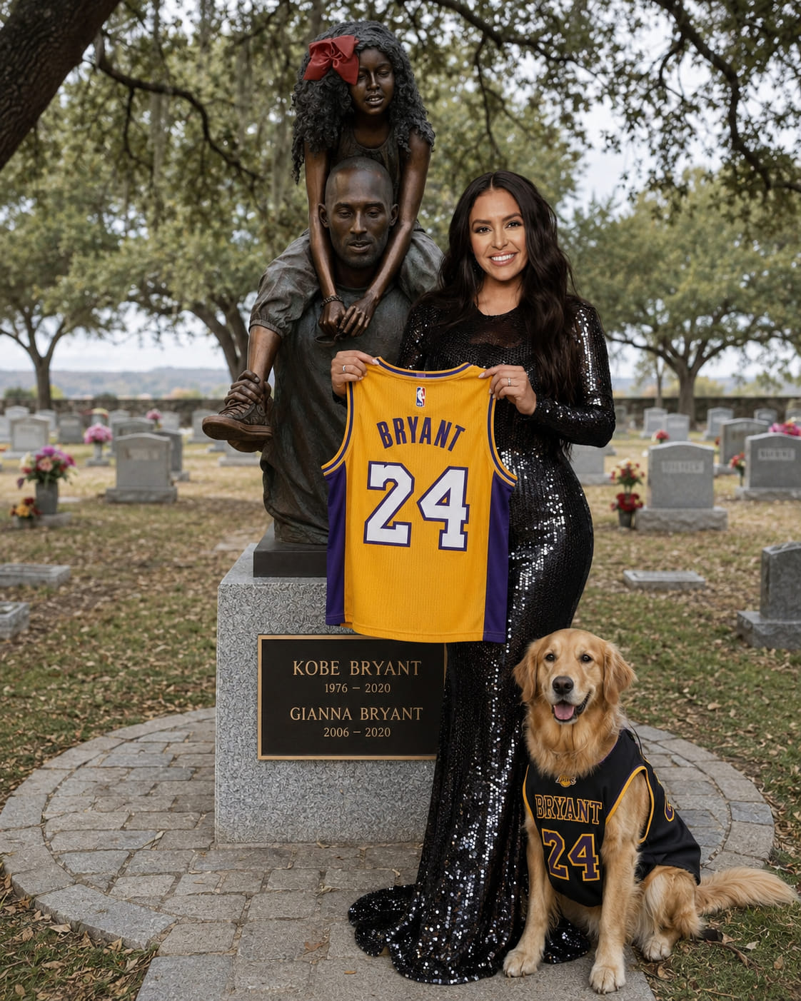 Vanessa Bryant and Koko at Kobe Bryant fan made statue <3