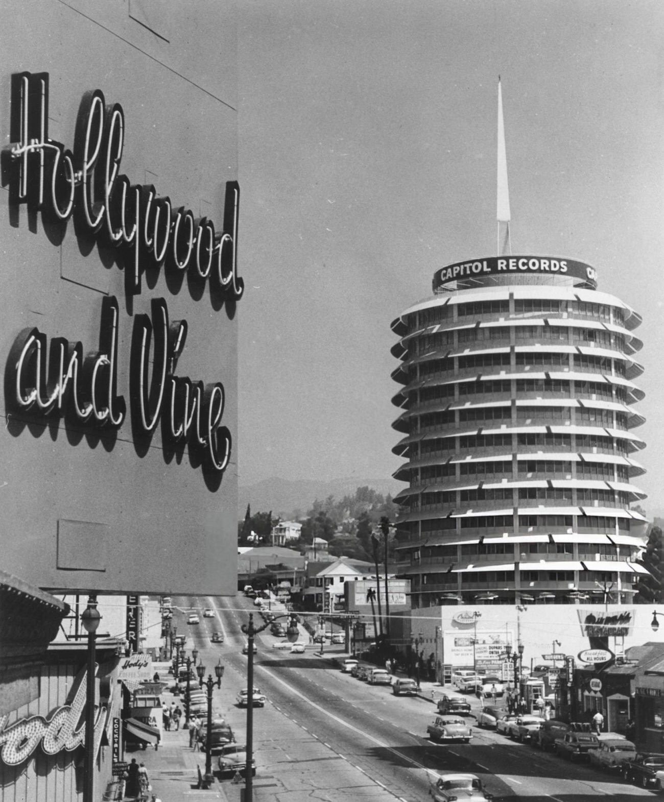 The Hollywood and Vine sign located across the street from the