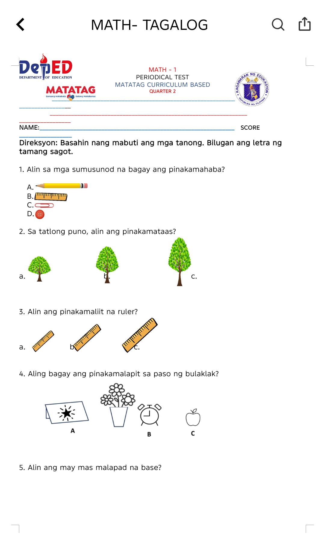 GRADE 1- SECOND PERIODICAL EXAM 📄 | Facebook