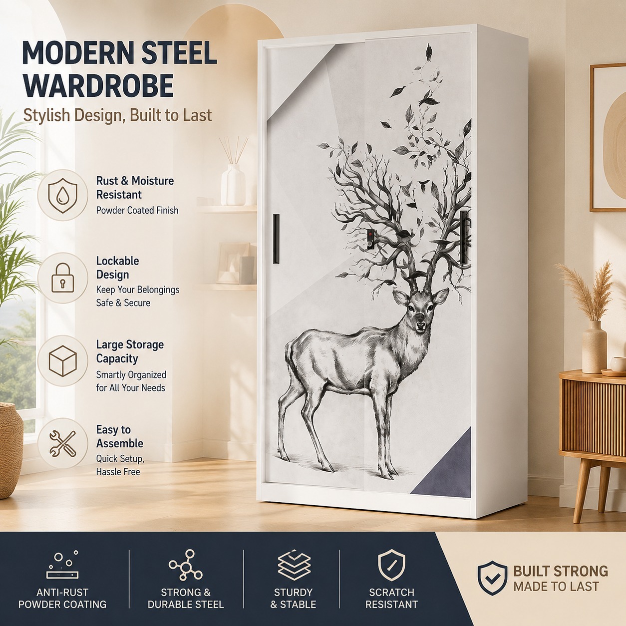 Simple outside, spacious inside. This elegant double-door steel ...