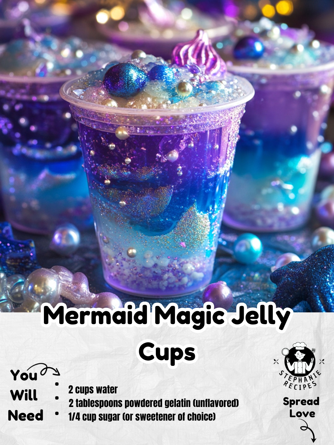Make mermaid magic jelly cups with layered gelatin and edible pearls