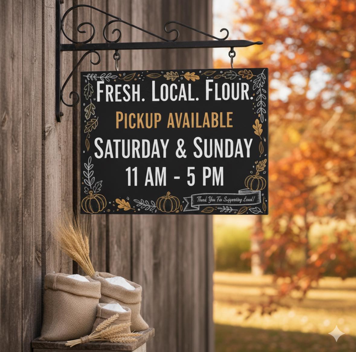 Fresh stone milled flour available for pick-up