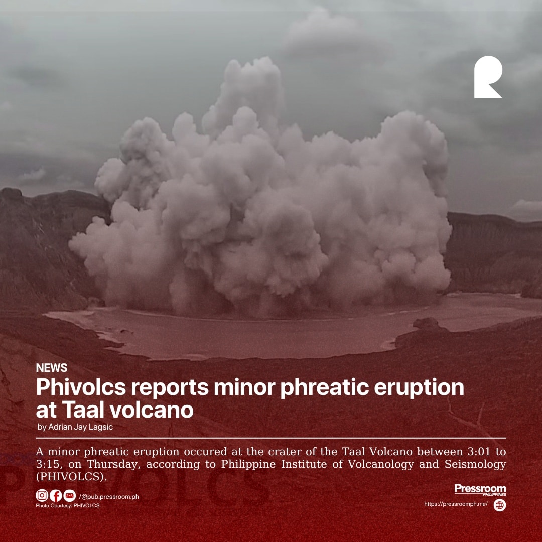 Pressroom - 𝗡𝗘𝗪𝗦 | Phivolcs reports minor phreatic eruption at Taal ...