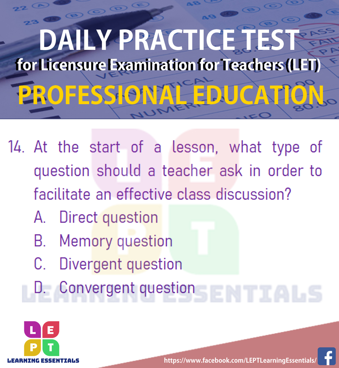 DAILY PRACTICE TEST QUESTION... - LEPT Learning Essentials | Facebook