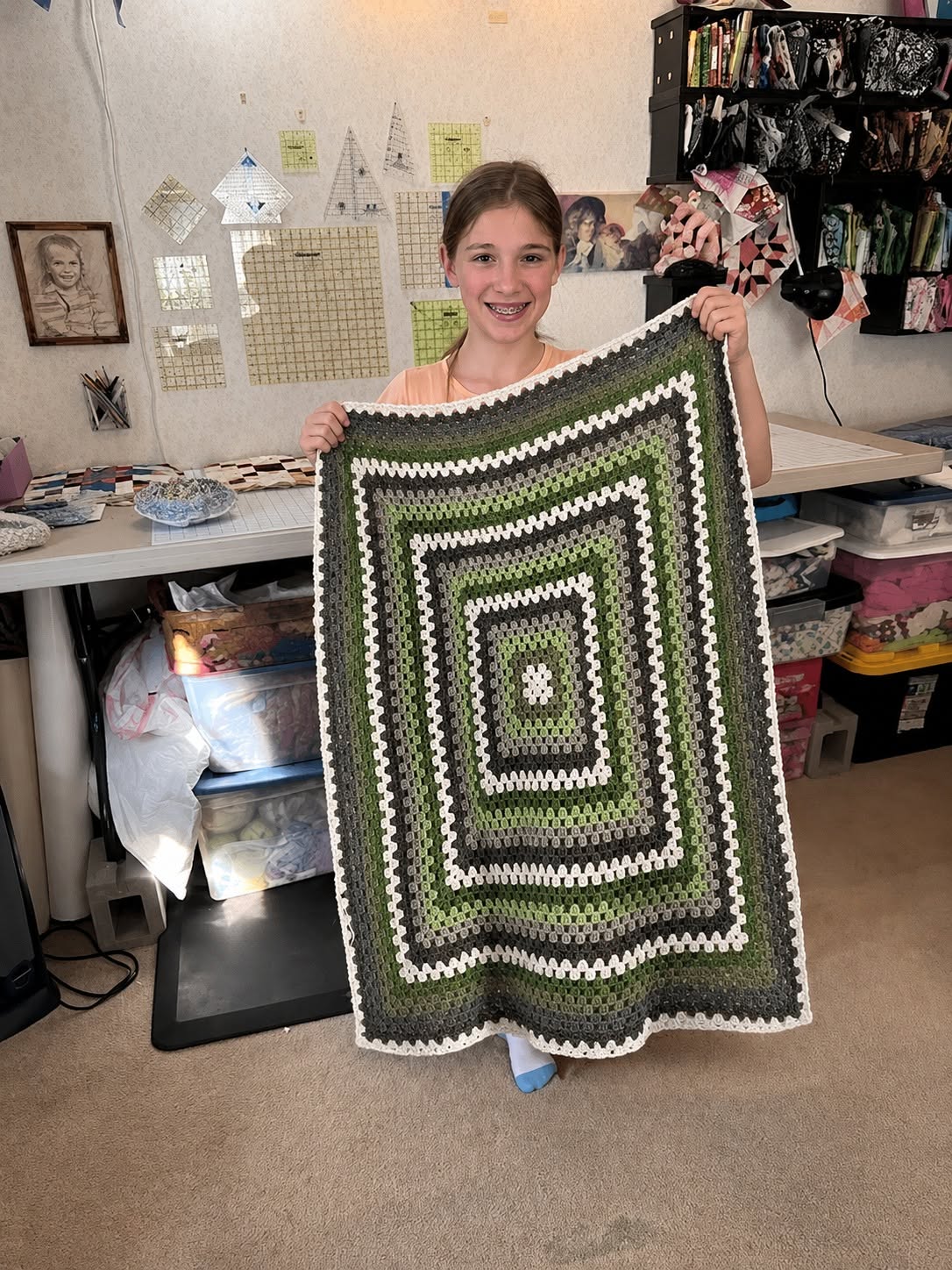 Alice's first handmade blanket with free crochet pattern