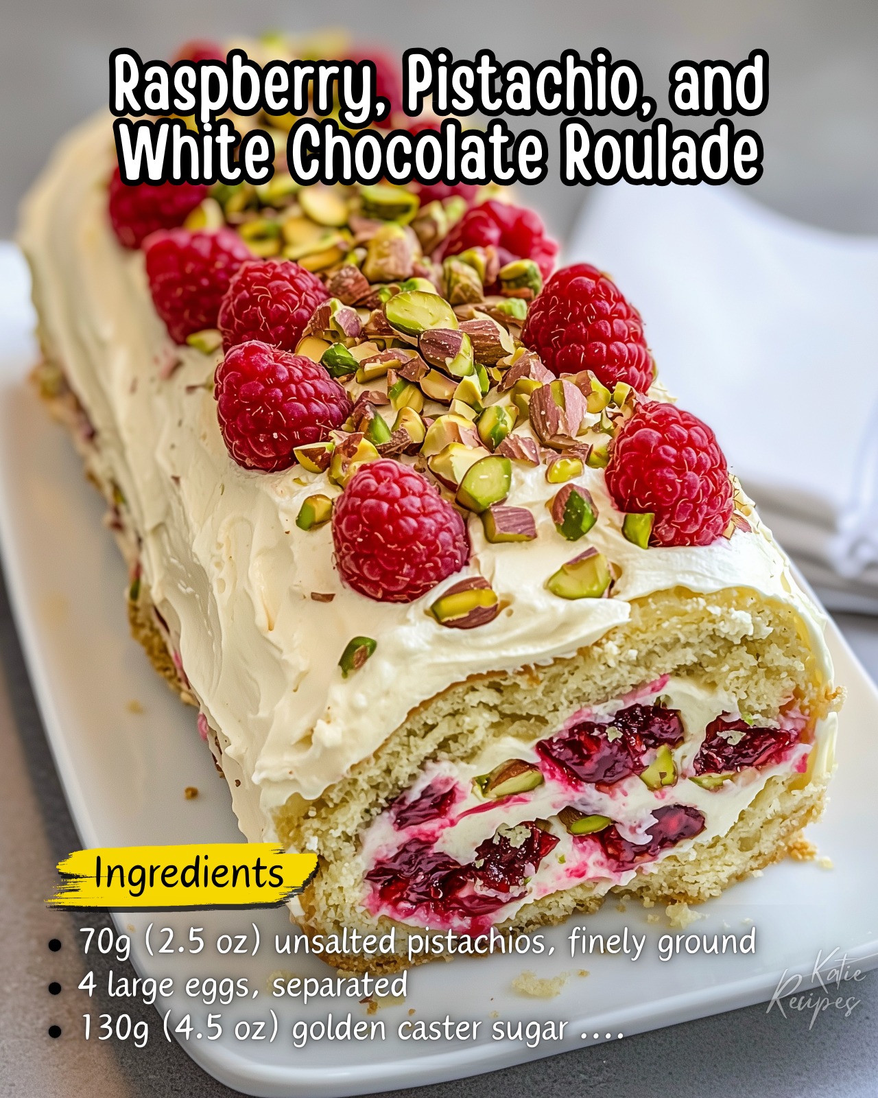 Katie - Raspberry, Pistachio, and White Chocolate Roulade 🍰 Ingredients ...