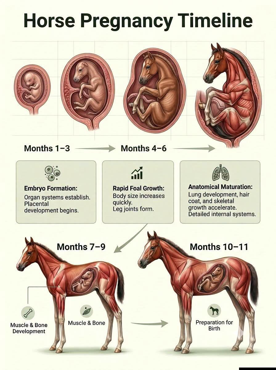 When do horses typically give birth, 11 or 12 months?