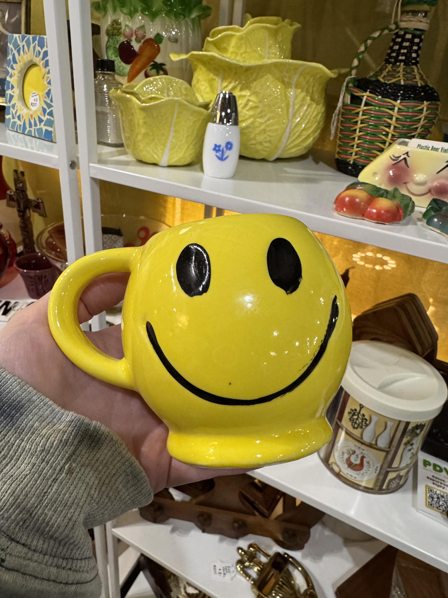 McCoy smiley face mug found at Old Shed Antiques