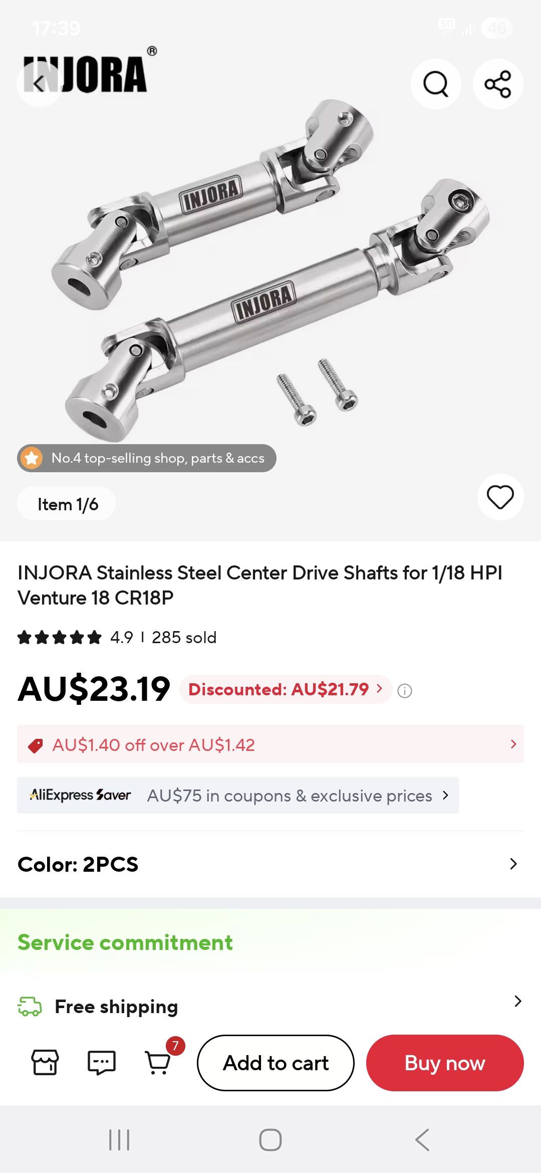 INJORA Arbres De Transmission Acier Inoxydable Pour HPI Venture 18 CR18P – 2 Pièces + Vis – Upgrade Modélisme 1:18