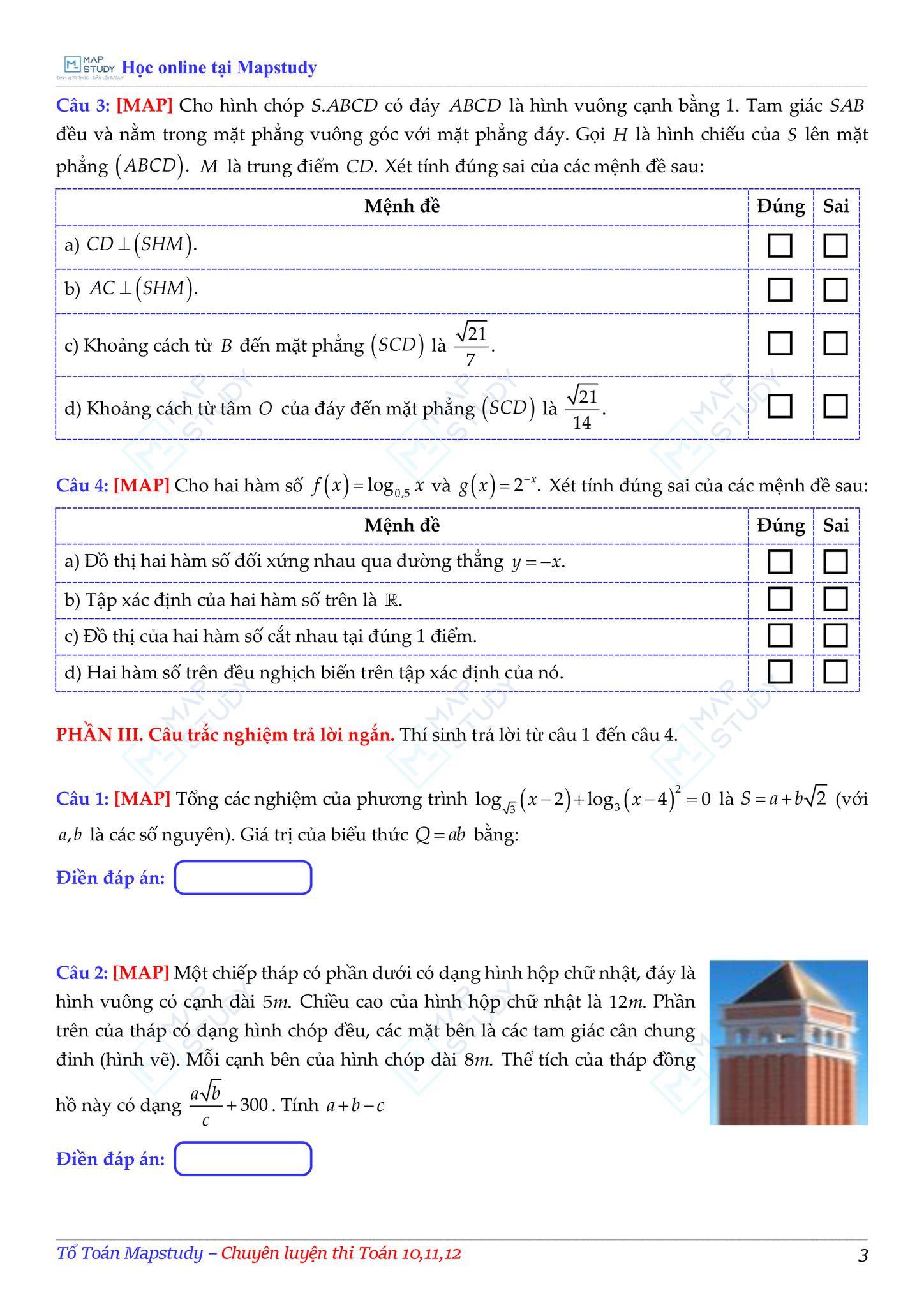 Tổ... - Tổ Toán Mapstudy - Chuyên luyện thi Toán 10,11,12