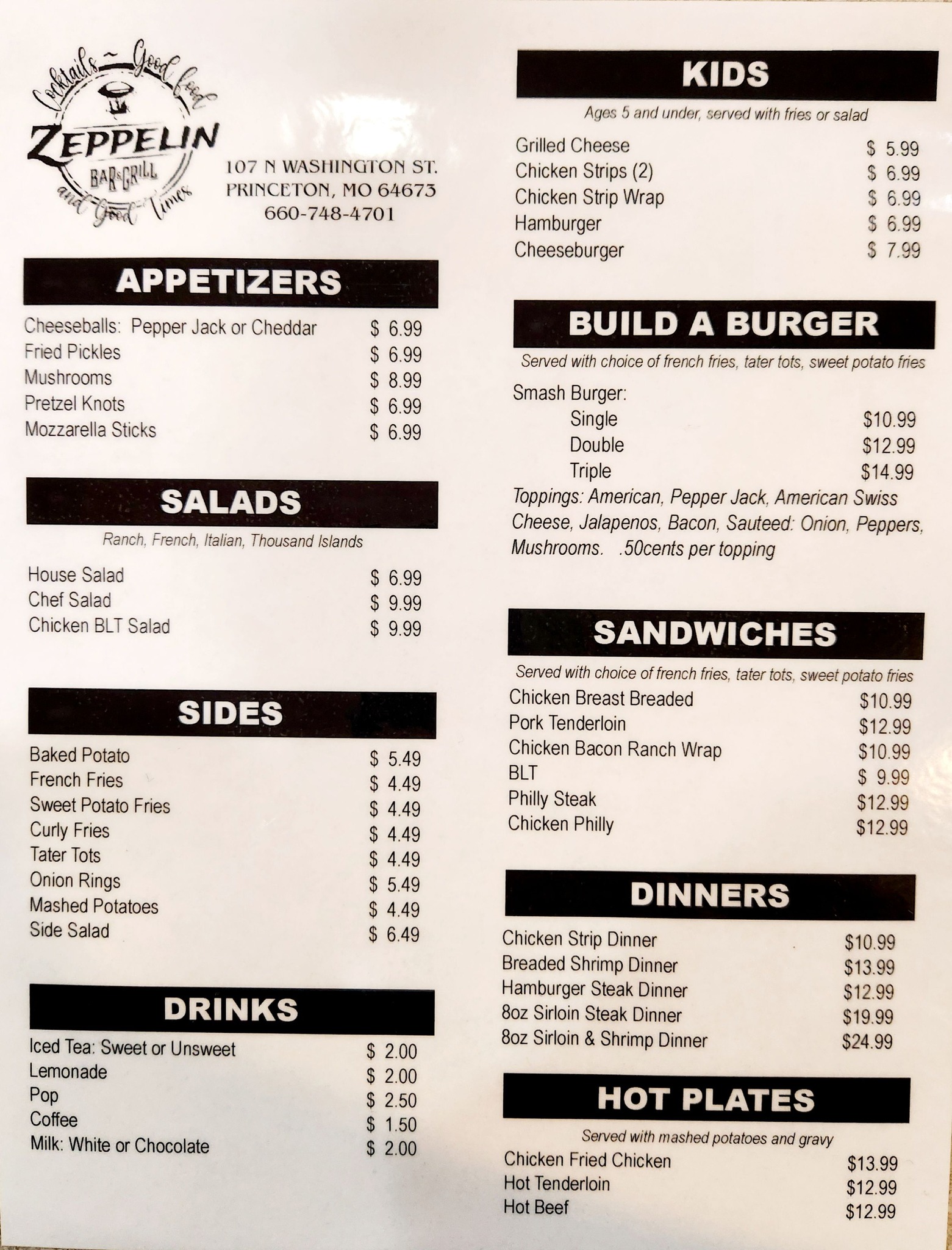 Here's our new updated menu!! - Zeppelin Bar and Grill | Facebook