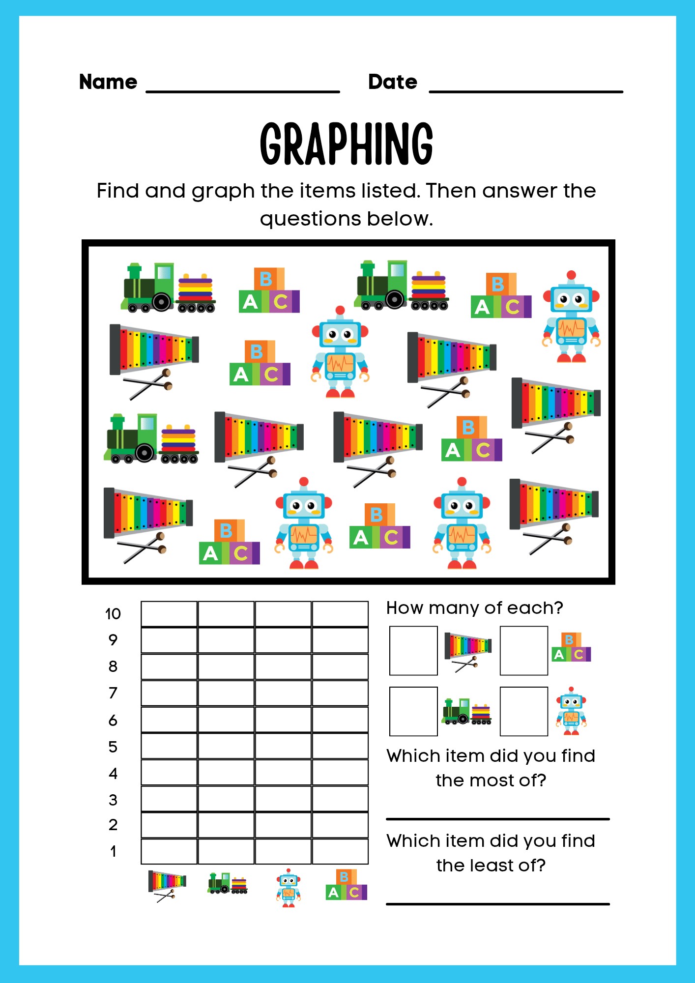 Name Date GRAPHING Find and graph the items listed. Then answer the ...