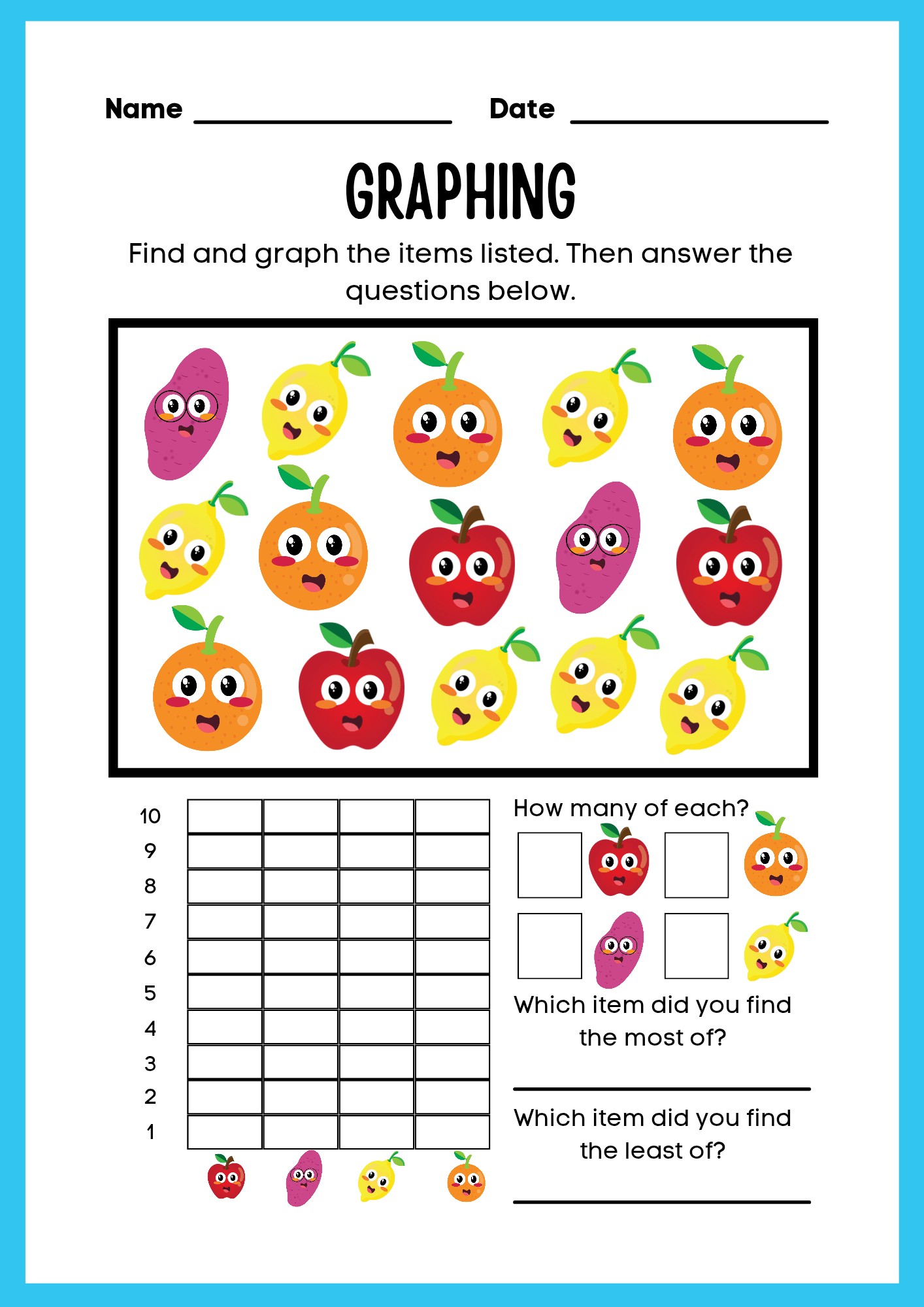 Name Date GRAPHING Find and graph the items listed. Then answer the ...