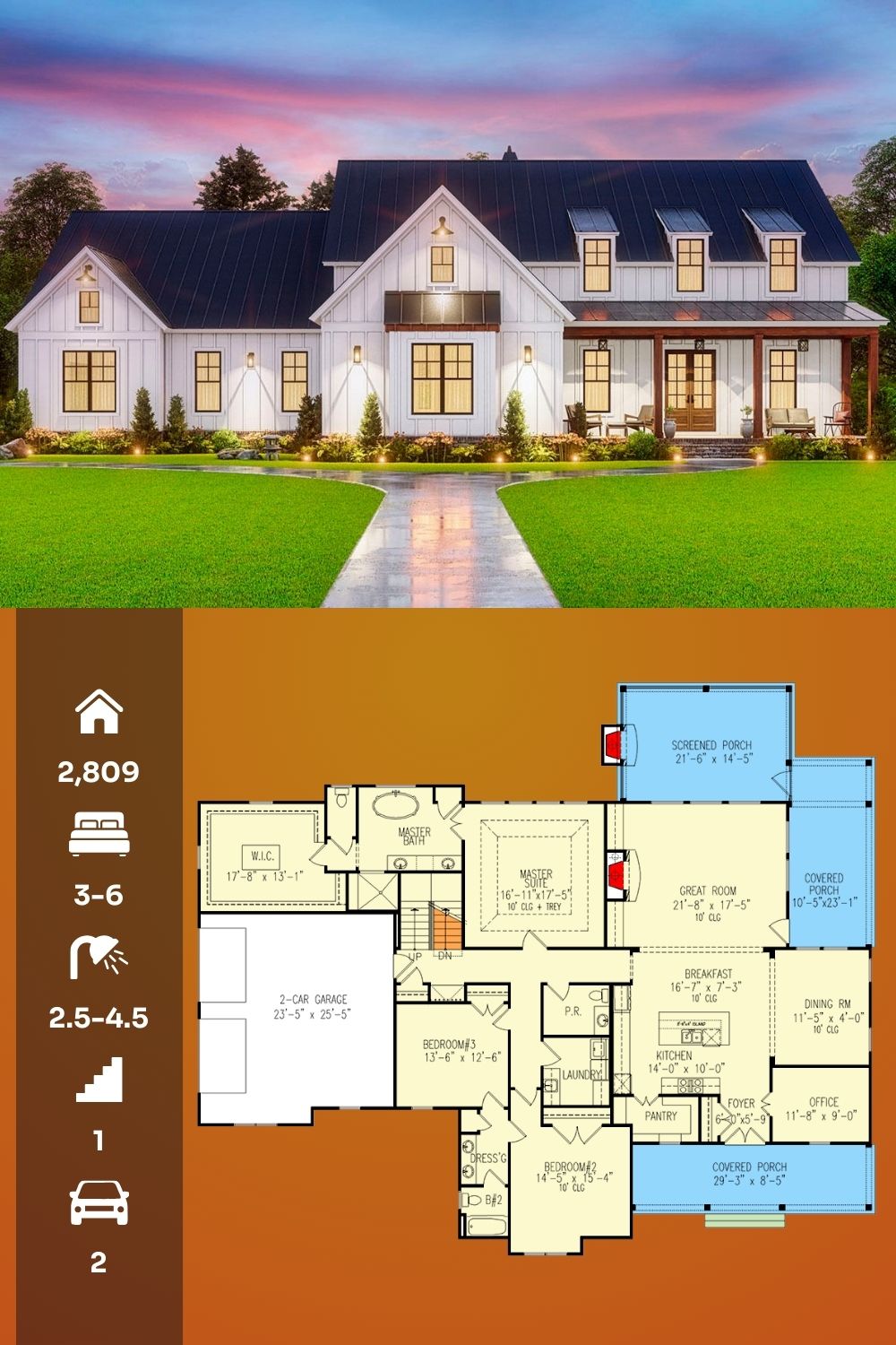 Living - 2,809 Sq Ft 1-Story 6-Bedroom Modern Farmhouse. View the ...