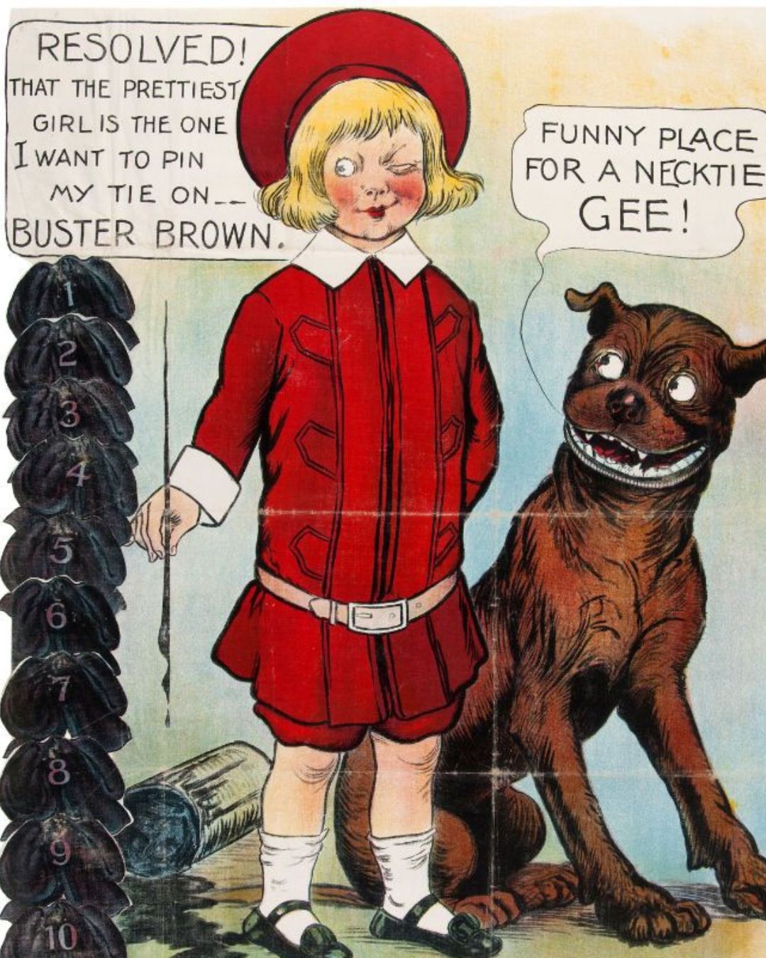 buster brown dress It's time for back-to-school shopping, and shoes are on the list! This ca. 1912 photograph documents a crowd gathered to see and his dog Tige outside the Wulff-Sullivan Shoe Co new-image-2026-08-05 Color:Black Boots Elegant Off Shoulder Asymmetrical Brown shoes