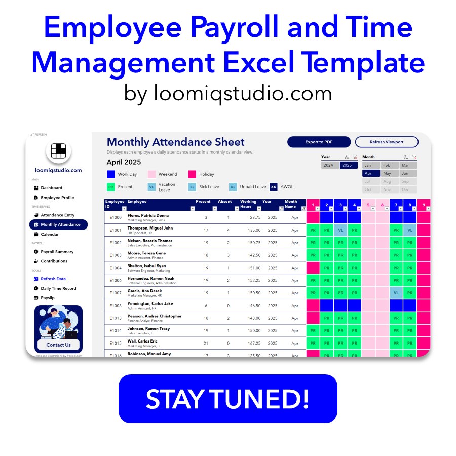 Loomiq - 🚀 Sneak Peek: Employee Payroll & Time Management Excel ...