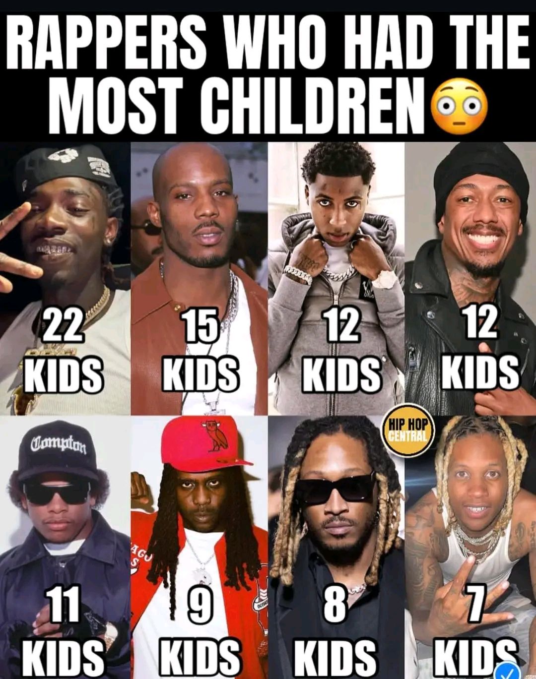 RAPPERS WITH MOST KIDS DMX - 17 Kids Eazy E - 11 Kids Dre - 10