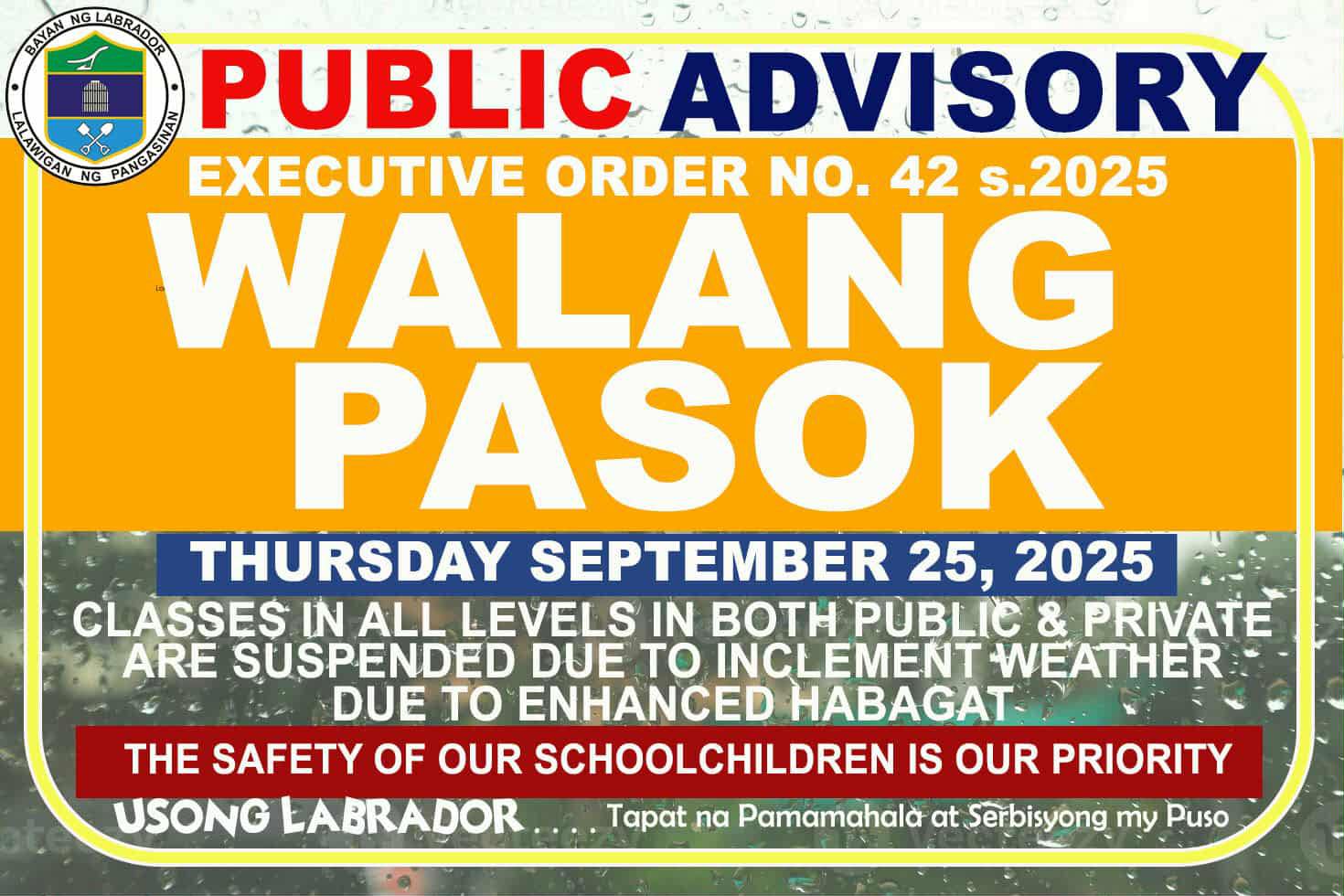 WALANG PASOK BUKAS | September 25,... - Mayor Noel N. Uson | Facebook