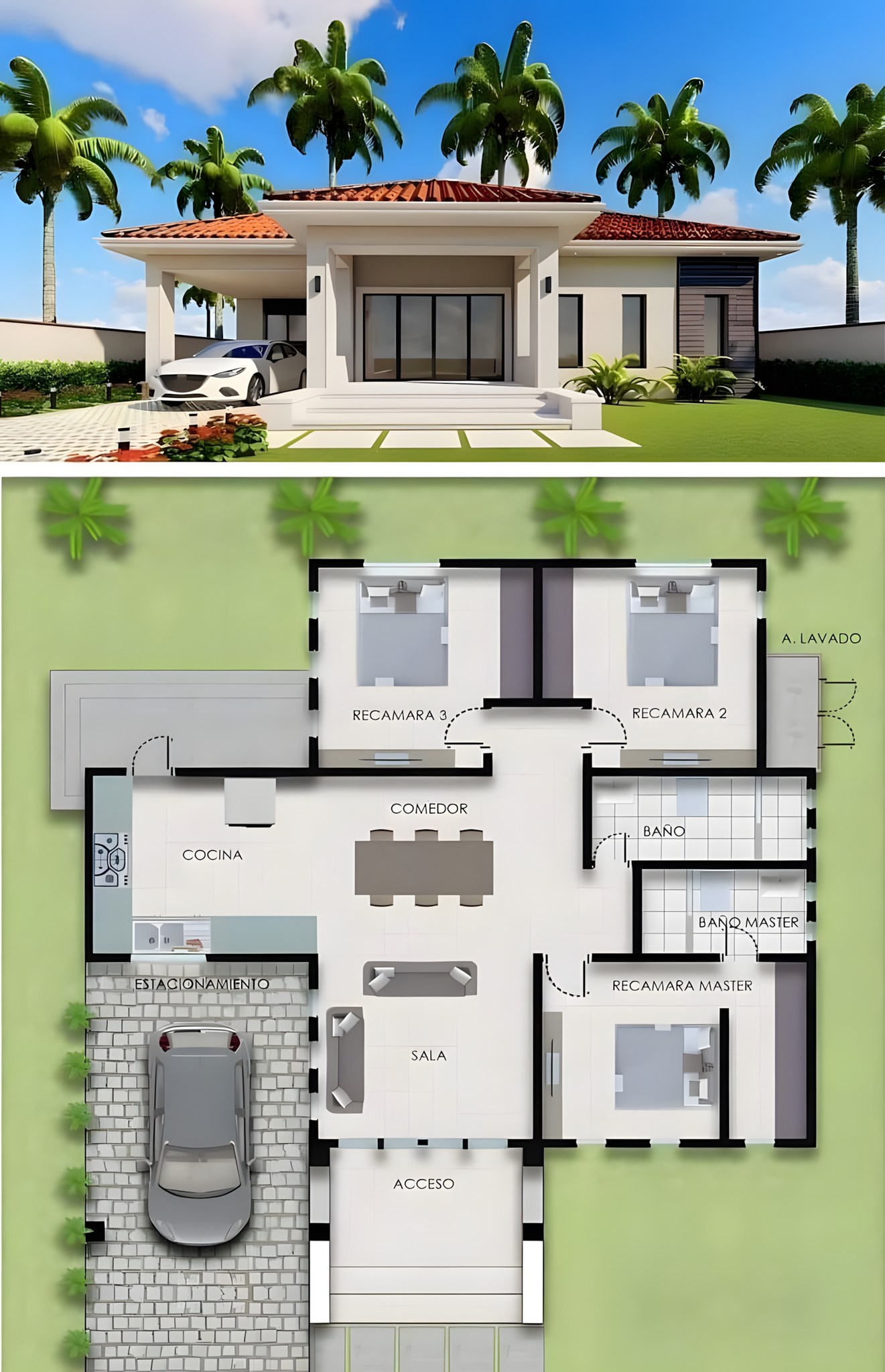 Charlotte - a modern, single-story house design, likely intended for a ...