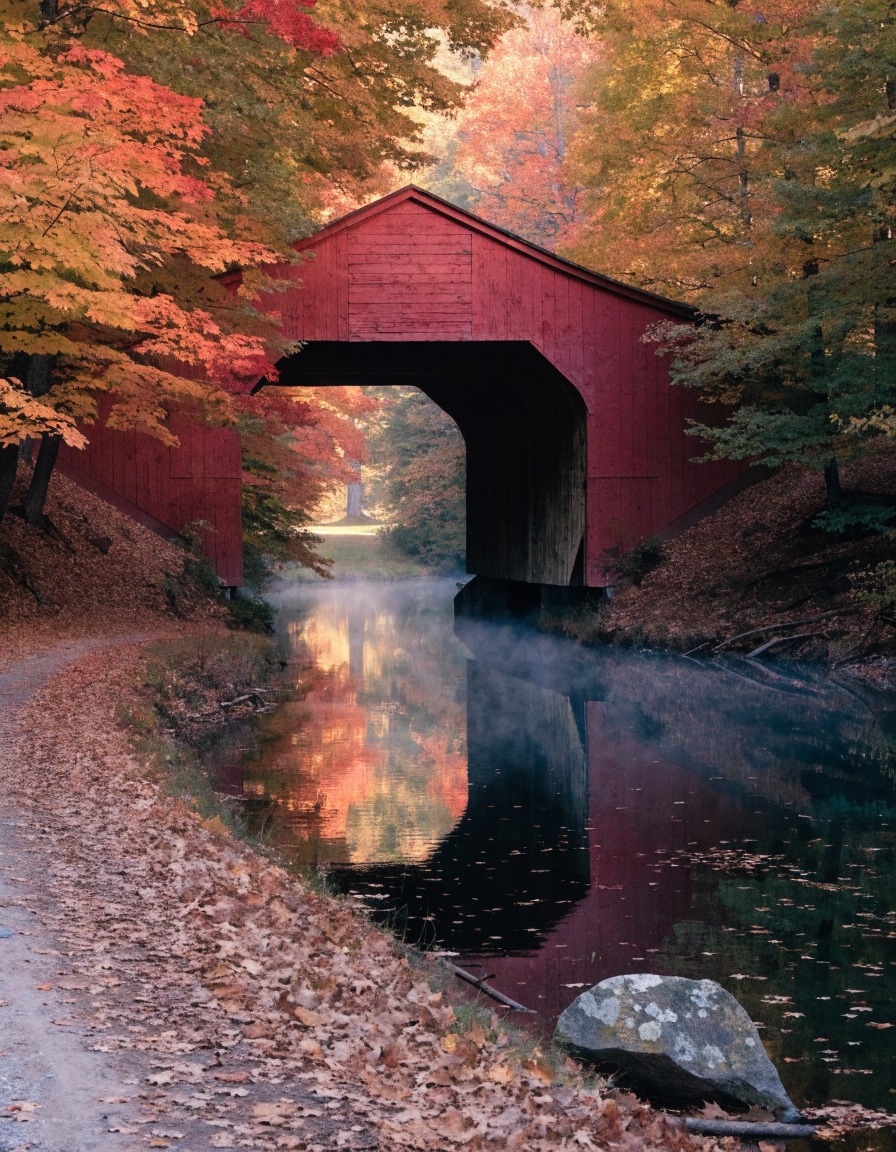Netcher Road Covered Bridge in Ashtabula County, Ohio, during fall