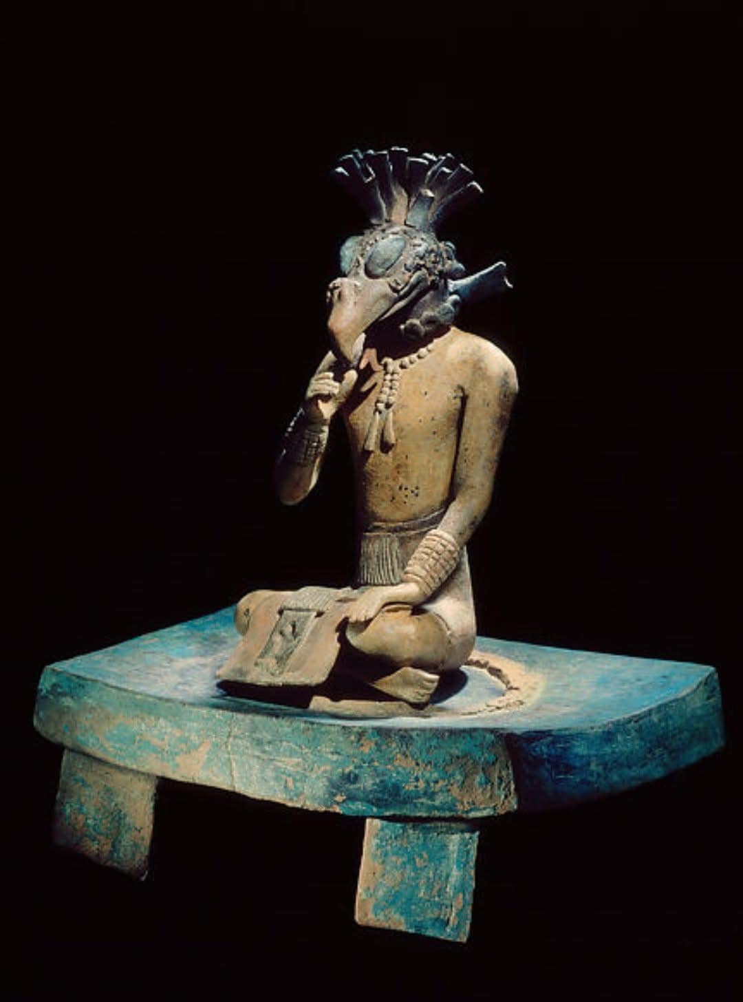 Maya ceramic figure with bird mask at Museo de Sitio de Palenque