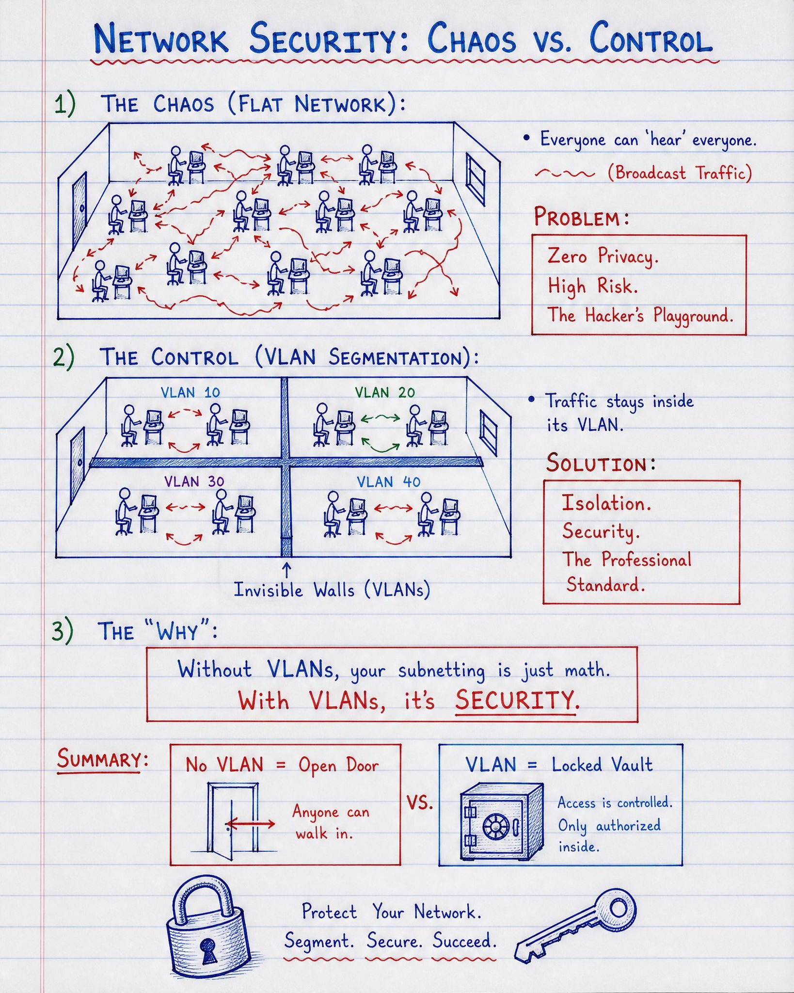 What are the risks of not using VLANs in a network 