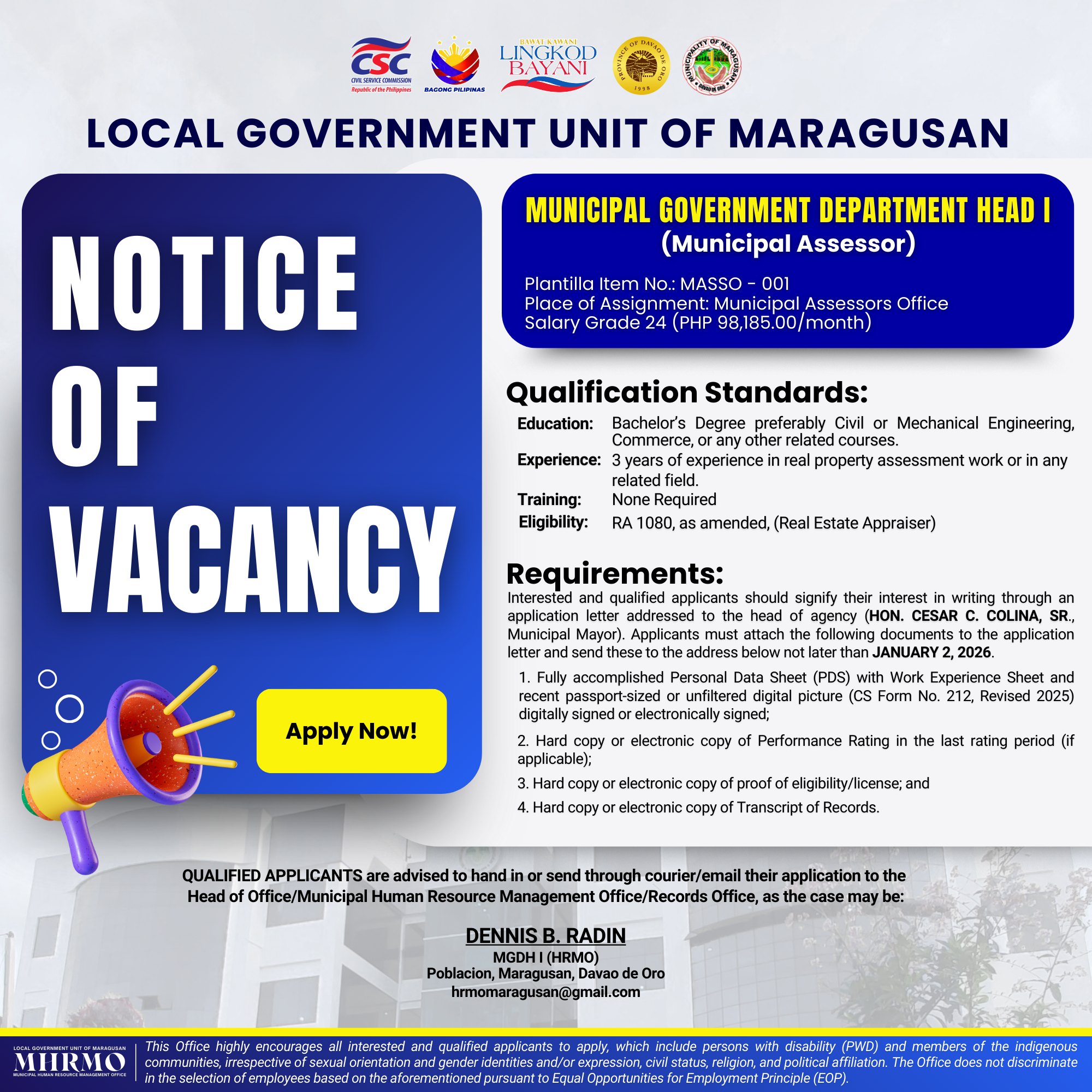 Municipal - MUNICIPAL GOVERNMENT DEPARTMENT HEAD I (Municipal Assessor ...