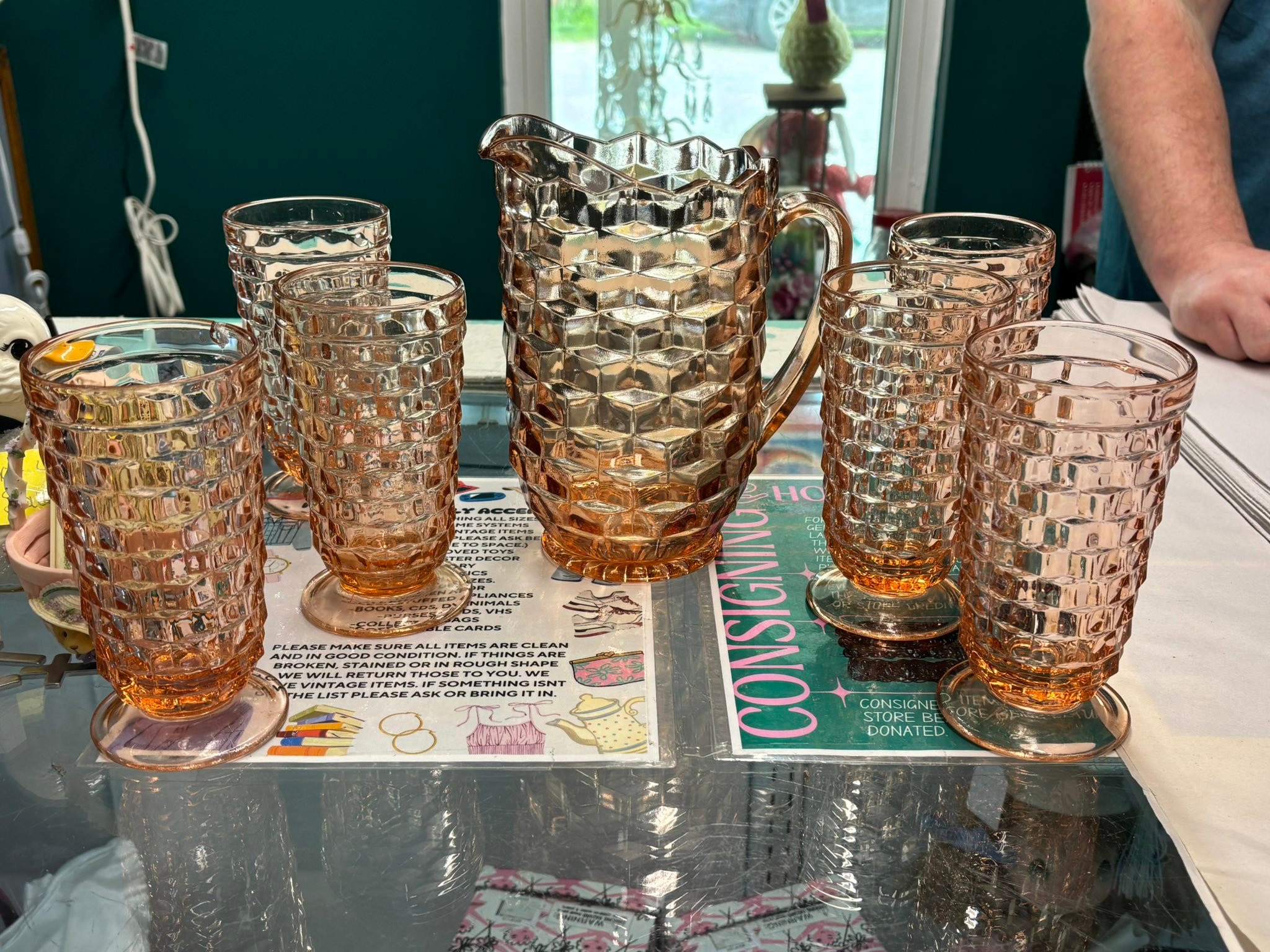 Vintage Indiana Glass Whitehall pitcher and glasses set for sale