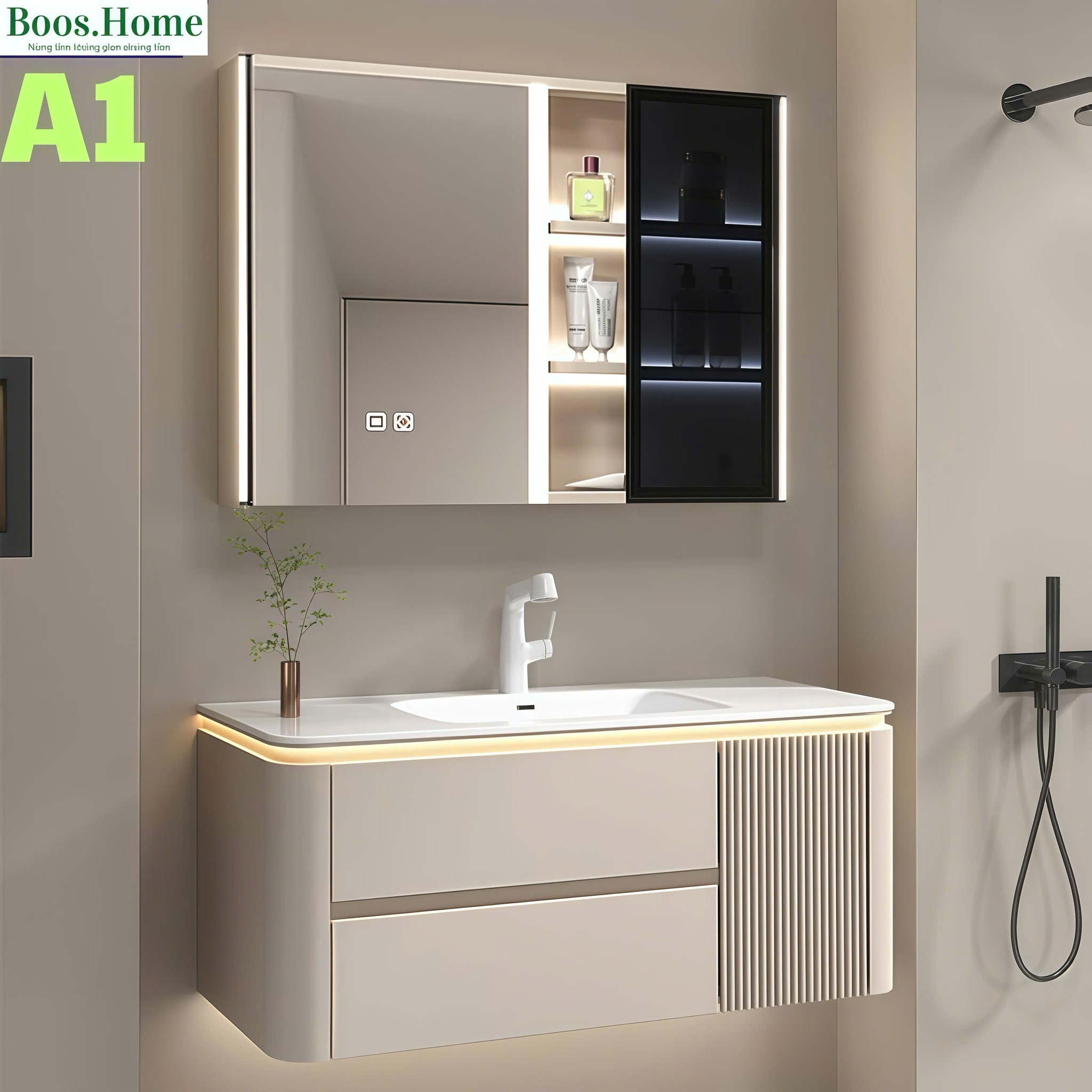 Boos.Home - Mẫu A1 kích thước 80x48cm Gương phôi bỉ có tích hợp led sấy ...