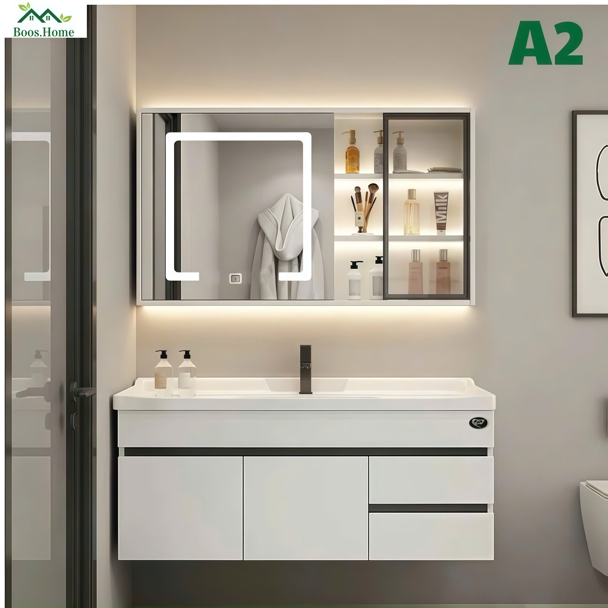 Boos.Home - Mẫu A2 kích thước 80x48cm Gương phôi bỉ có tích hợp led sấy ...