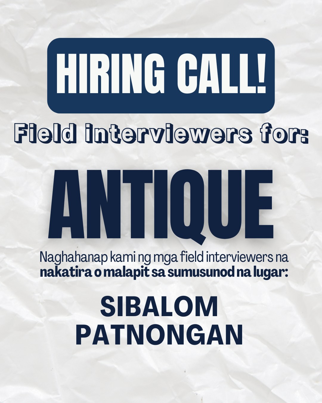 Field Interviewer / Survey Enumerator Hiring | Manila