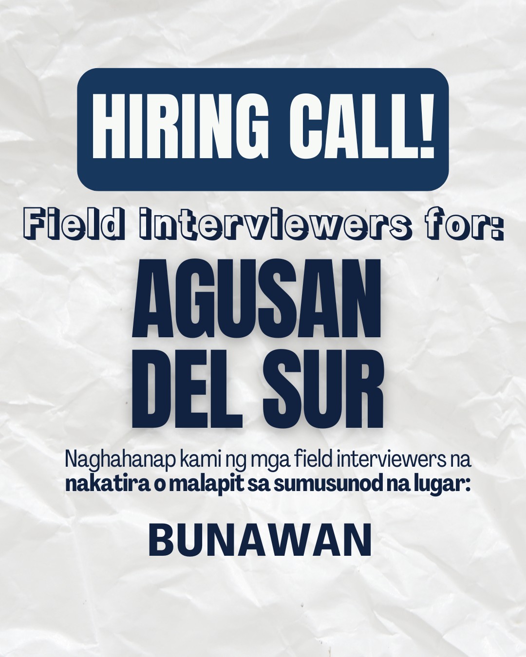 Field Interviewer / Survey Enumerator Hiring | Manila