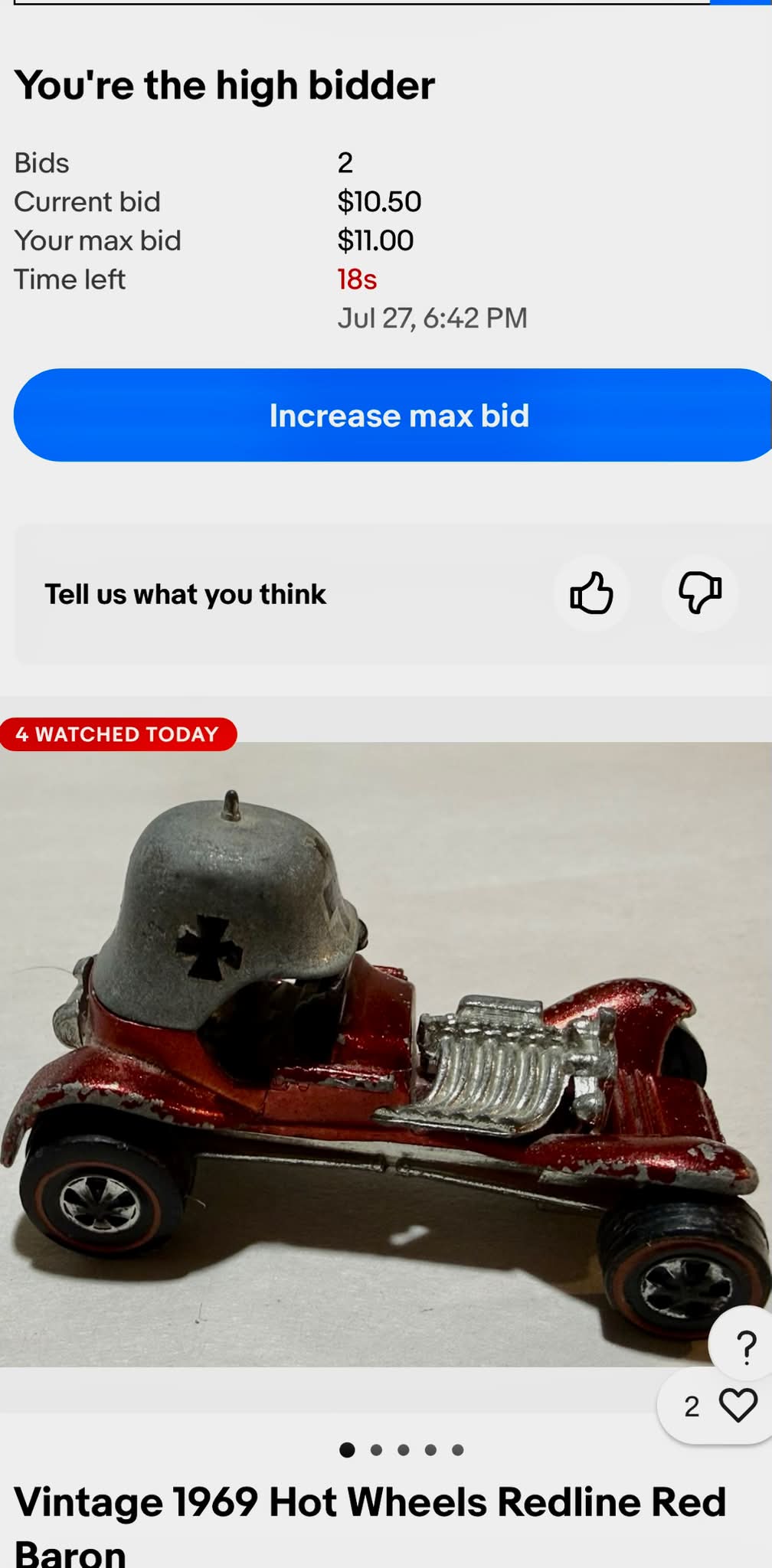 1969 Red Baron toy purchase for $26