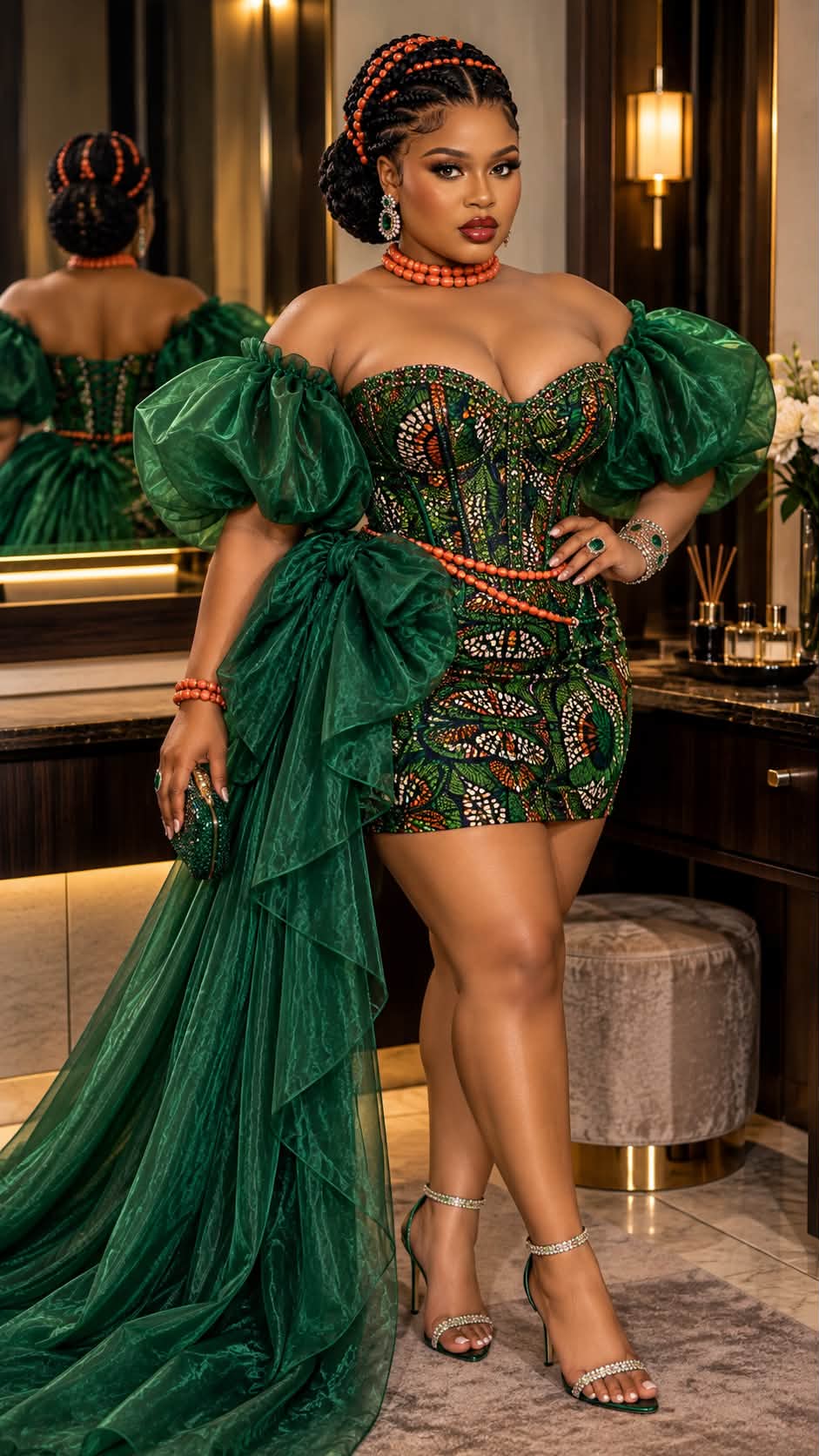 by the way that dress you are wearing is green Be kind and give people grace with Asoebi style formal green dress outfit