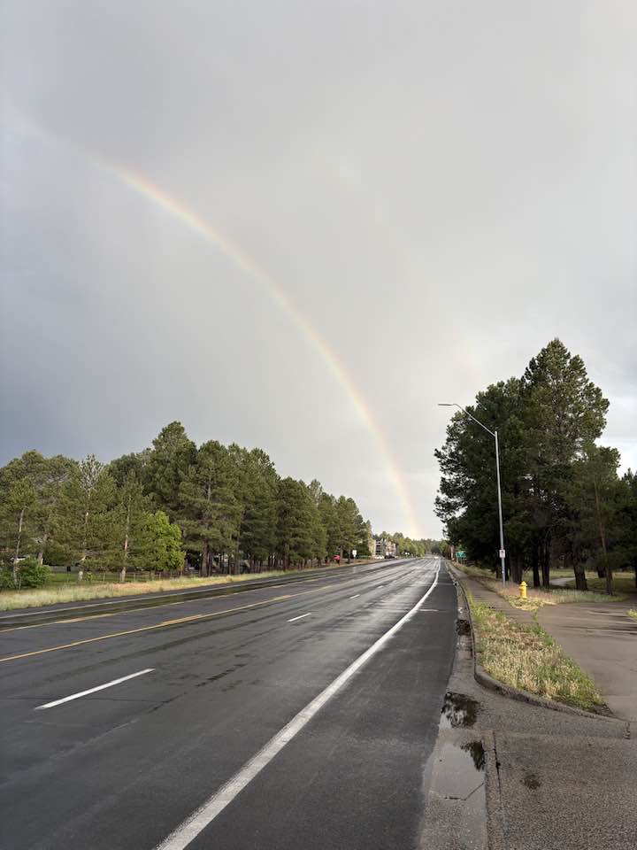 Double rainbow appears over S Lake Mary Rd in Flagstaff