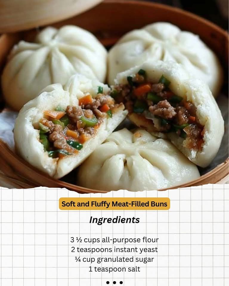 Soft, fluffy and juicy meat buns 😋