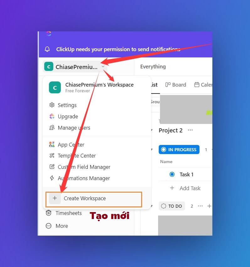 ChiasePremium.com - Quy Trình Khởi Tạo ClickUp Workspace Truy Cập Menu ...