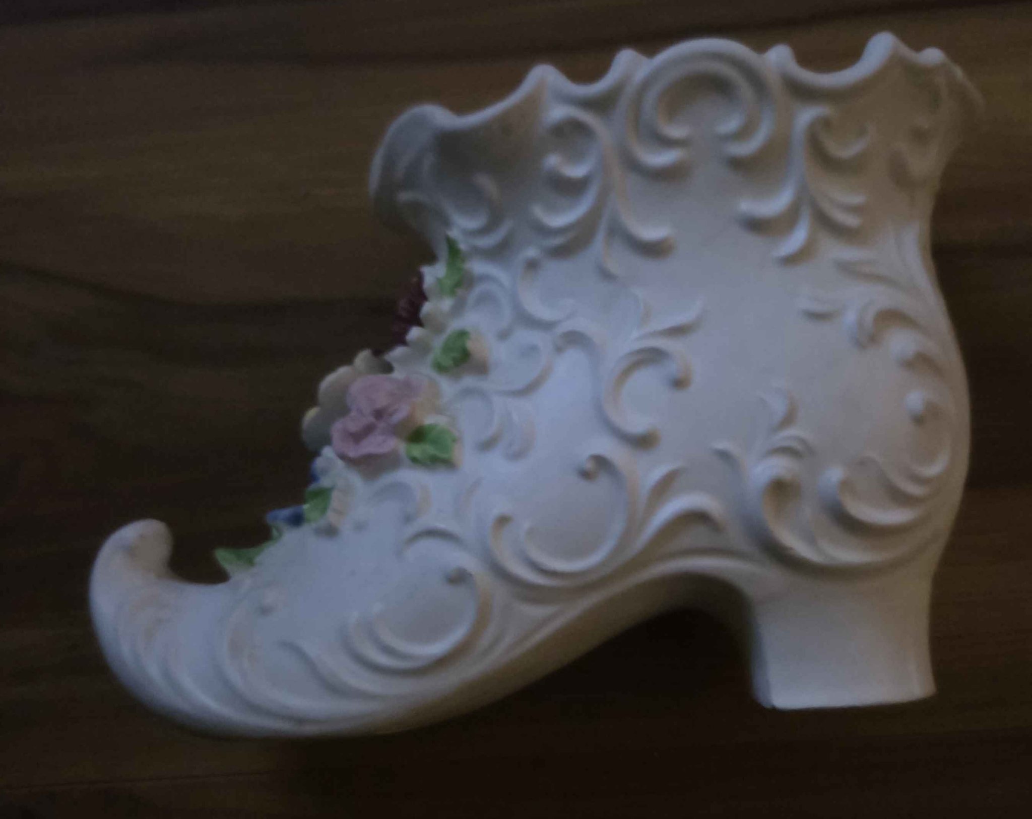 Napco Ceramic Boot Planter Victorian Floral White Art Pottery