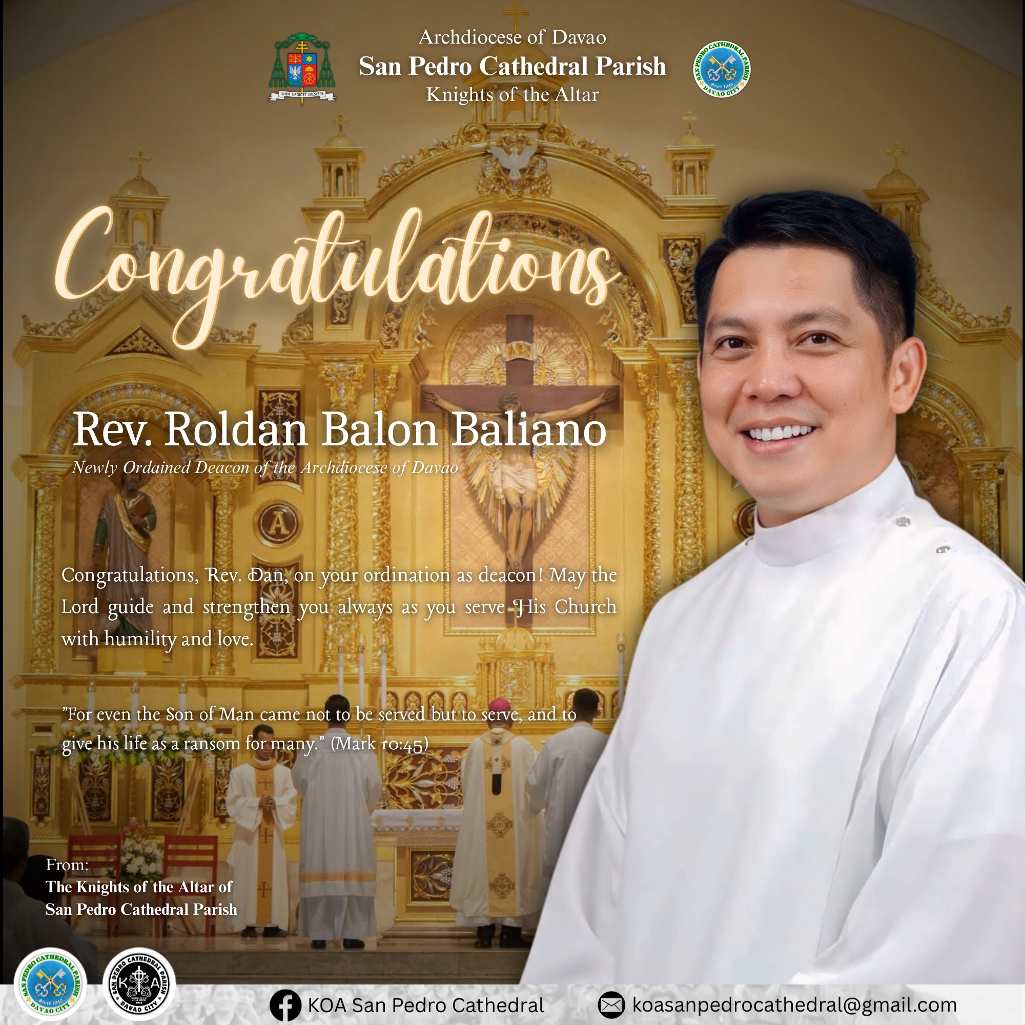 𝐂𝐎𝐍𝐆𝐑𝐀𝐓𝐔𝐋𝐀𝐓𝐈𝐎𝐍𝐒, 𝐑𝐄𝐕. 𝐃𝐀𝐍! On... - KOA San Pedro Cathedral | Facebook