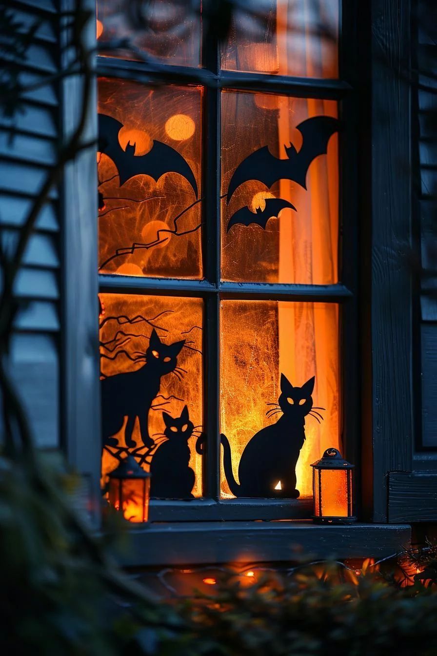 Garden - 🎃👻 Spooky Window Silhouettes Cut out black paper cats, bats ...