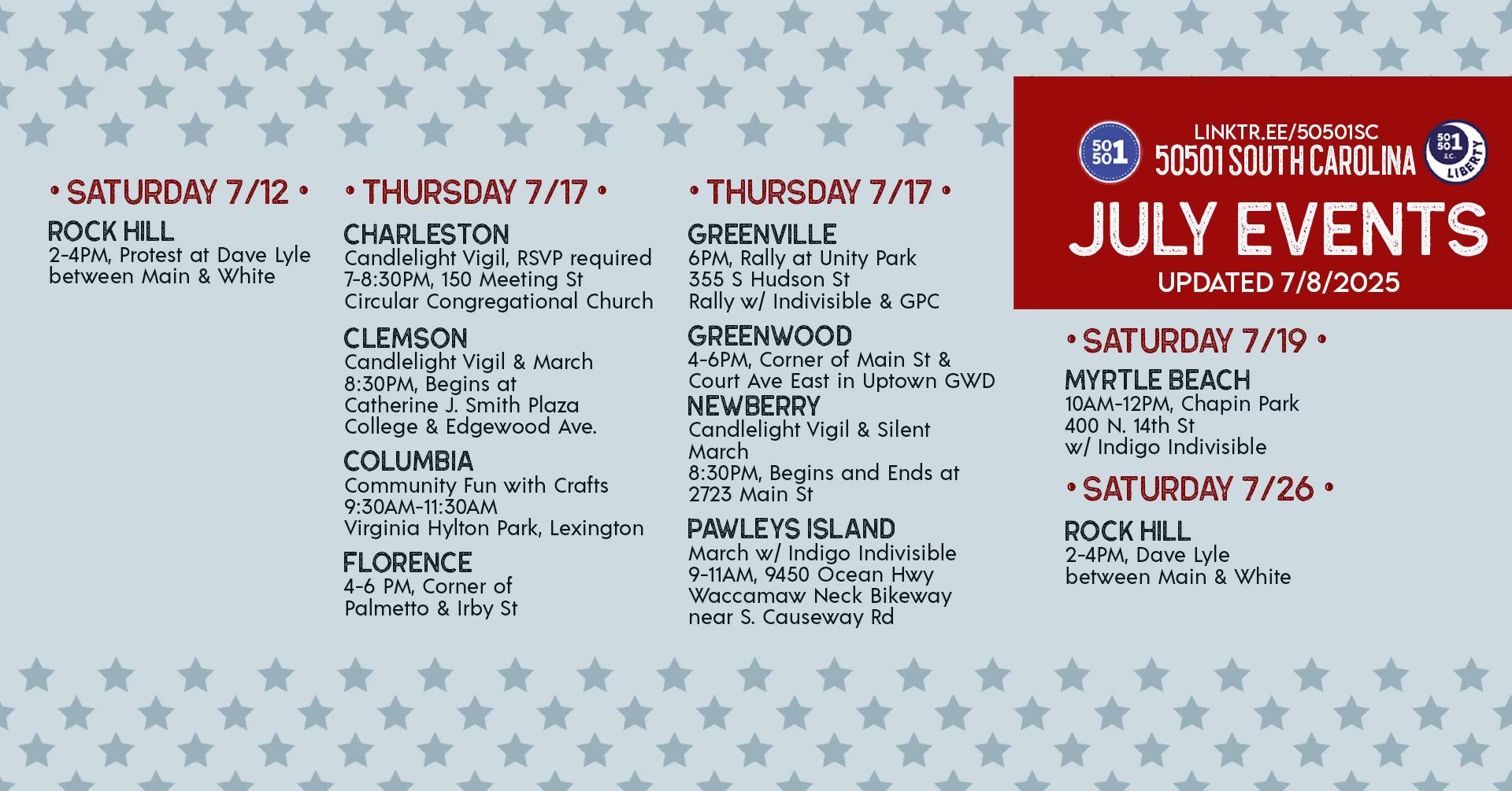 Updated events for the remainder of... - 50501 South Carolina | Facebook