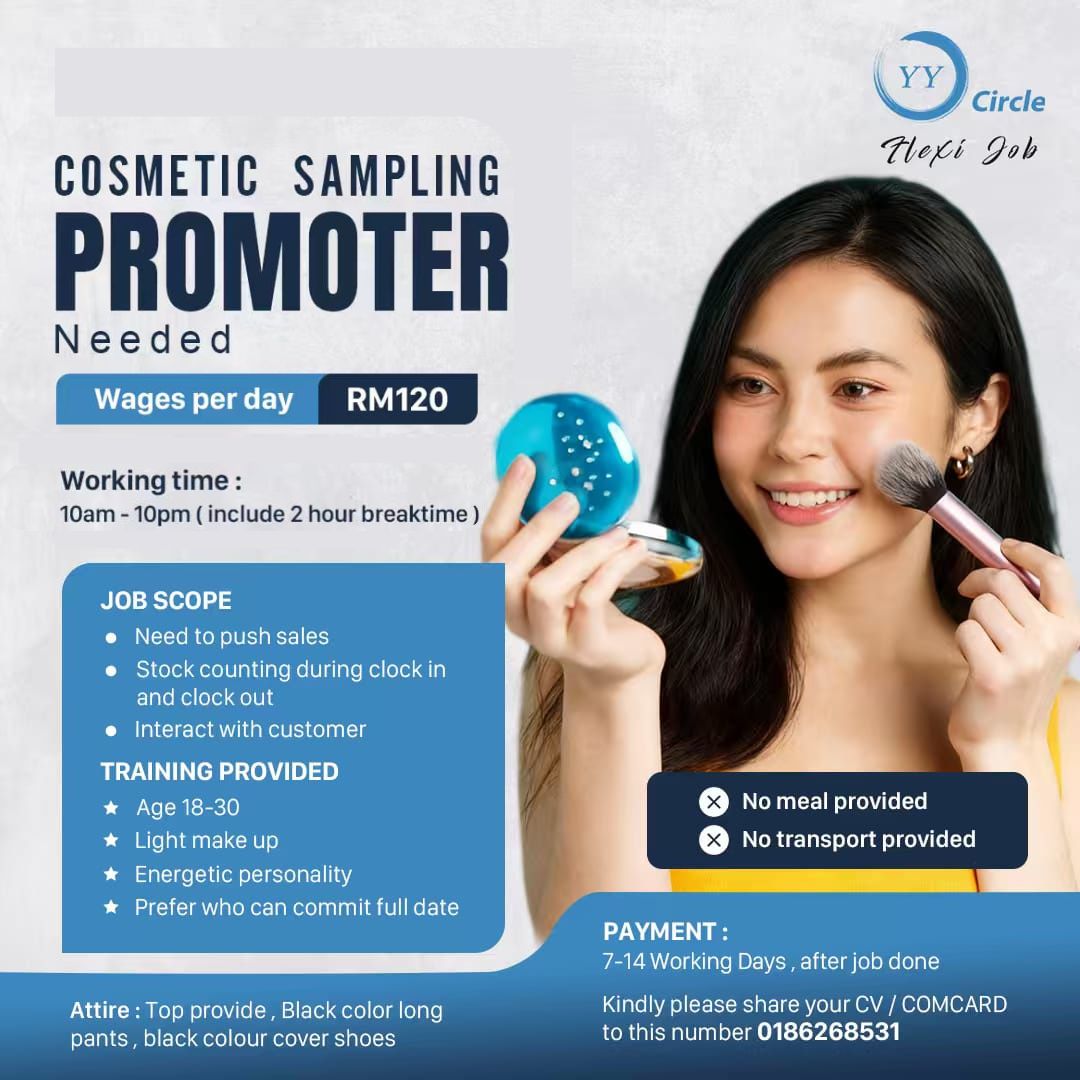 YY - 💄Cosmetic Sampling Promoter Needed💄 ⏰ Working time : 10am - 10pm ...