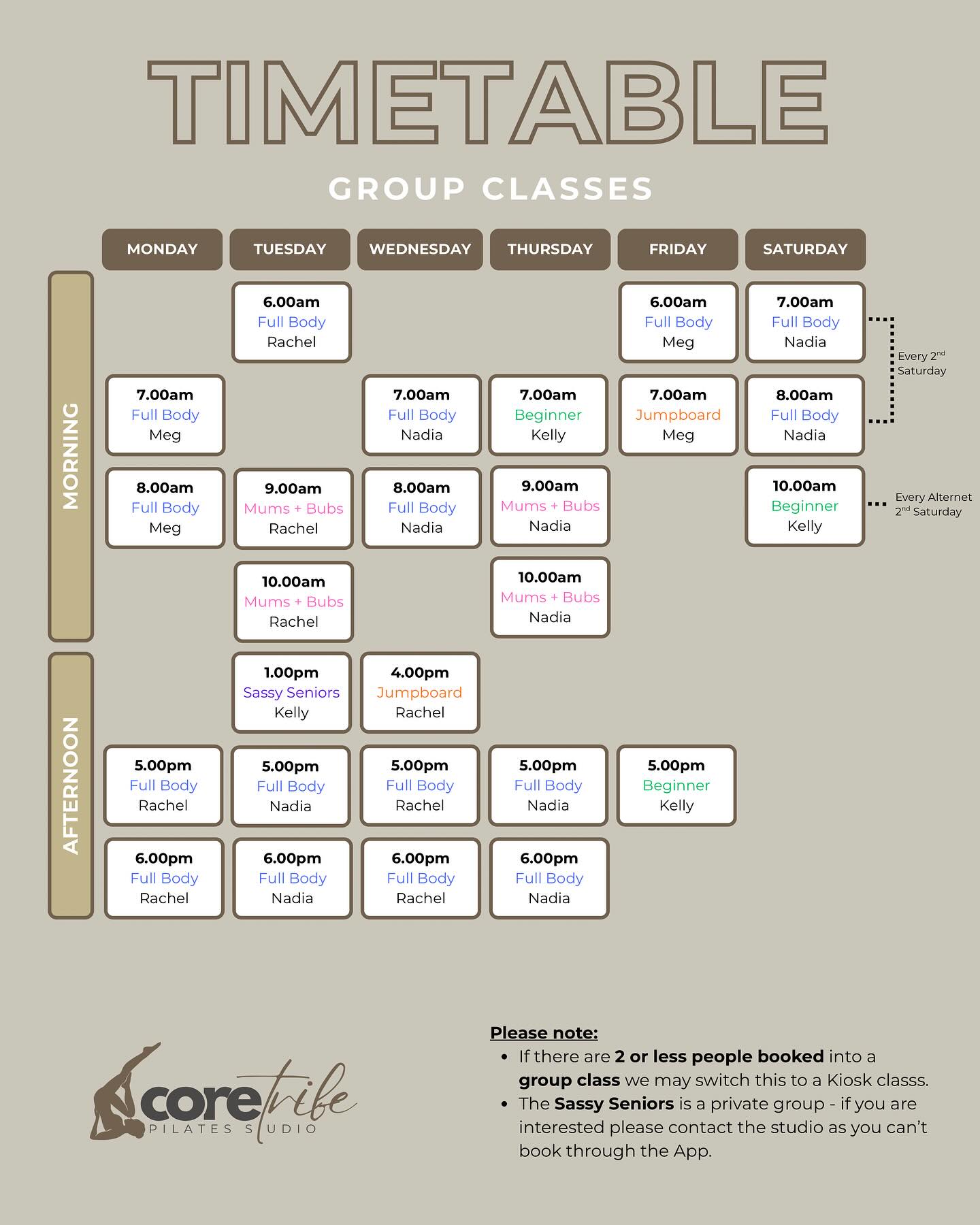 Core - UPDATED GROUP CLASS TIMETABLE Fresh times to make your routine ...