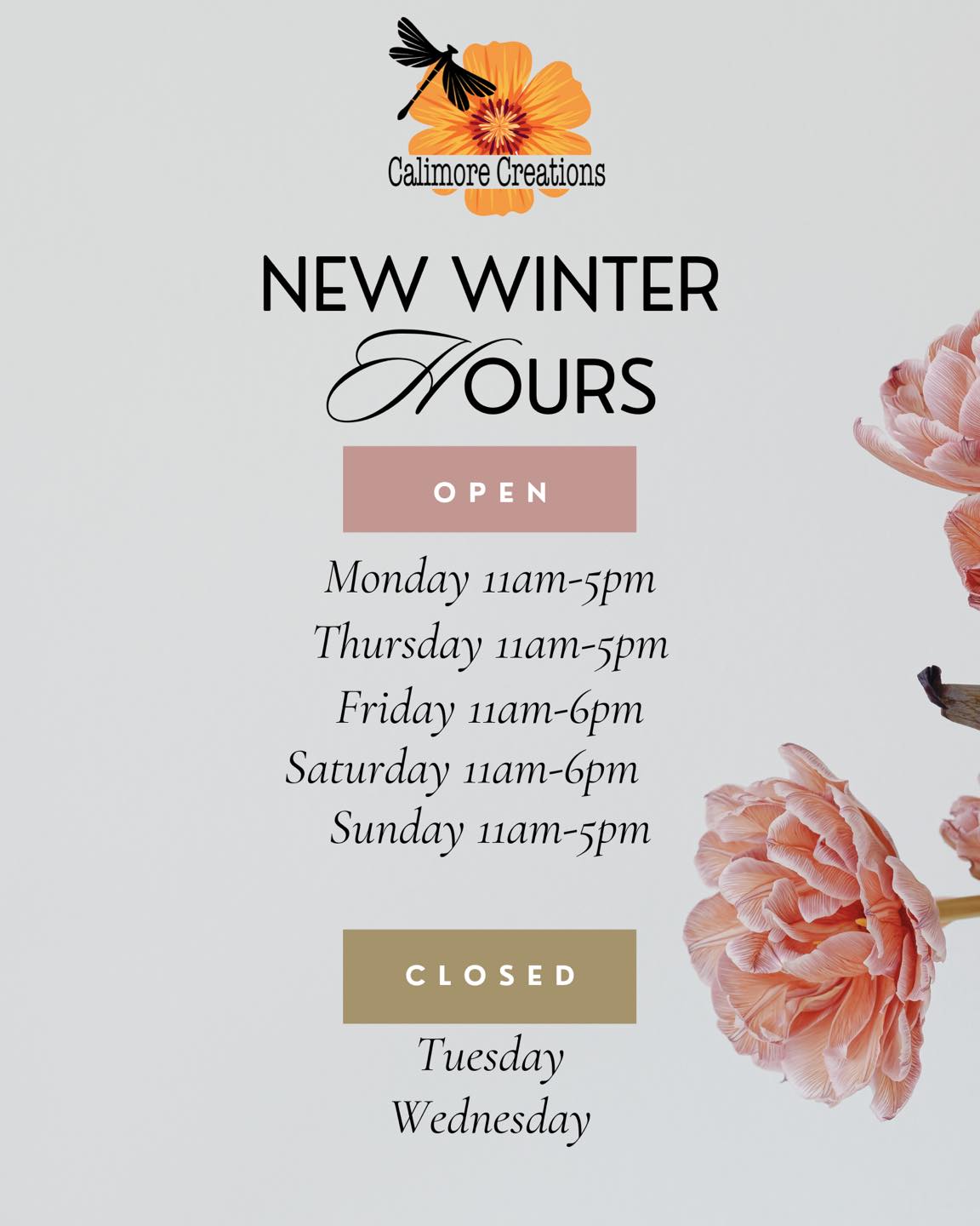 Calimore - 📅 New Hours Announcement! 🕚 Starting in 2024, we have ...