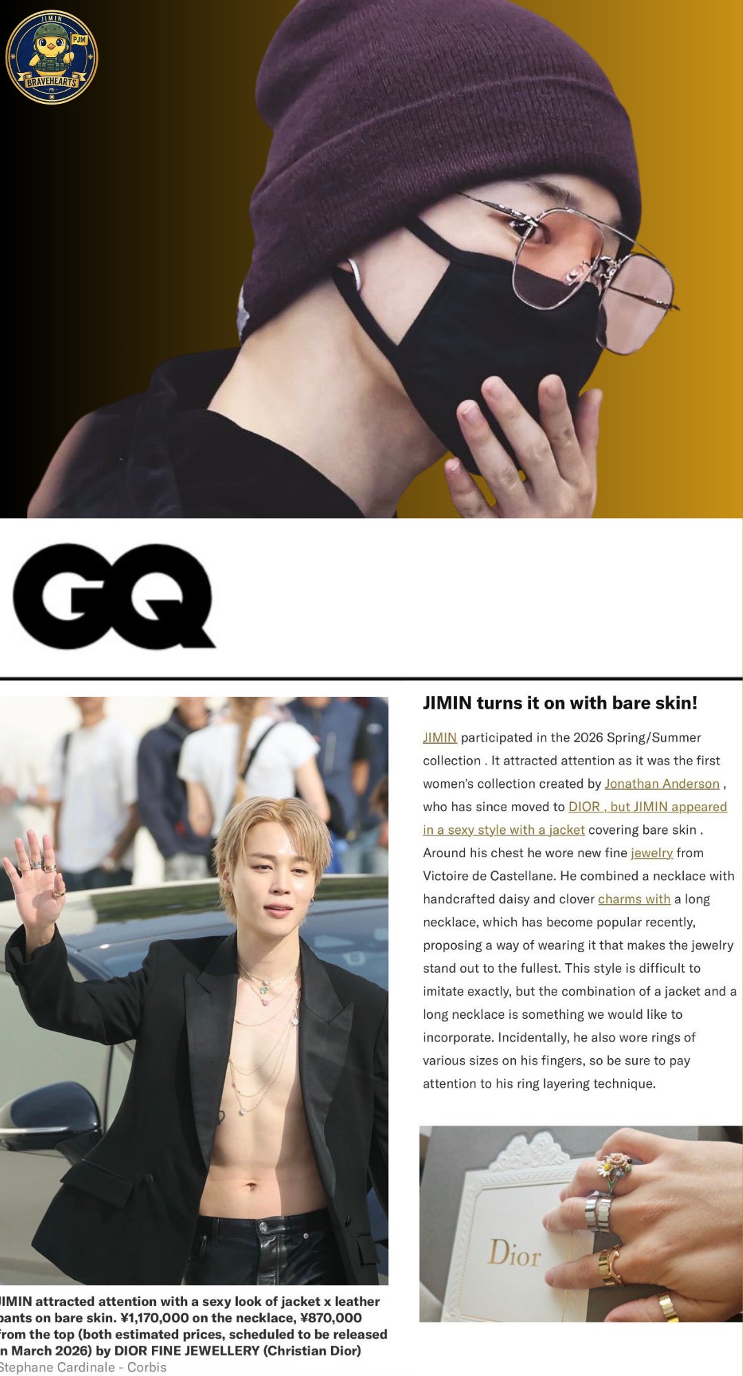 Jimin wears Dior Spring/Summer 2026 menswear collection