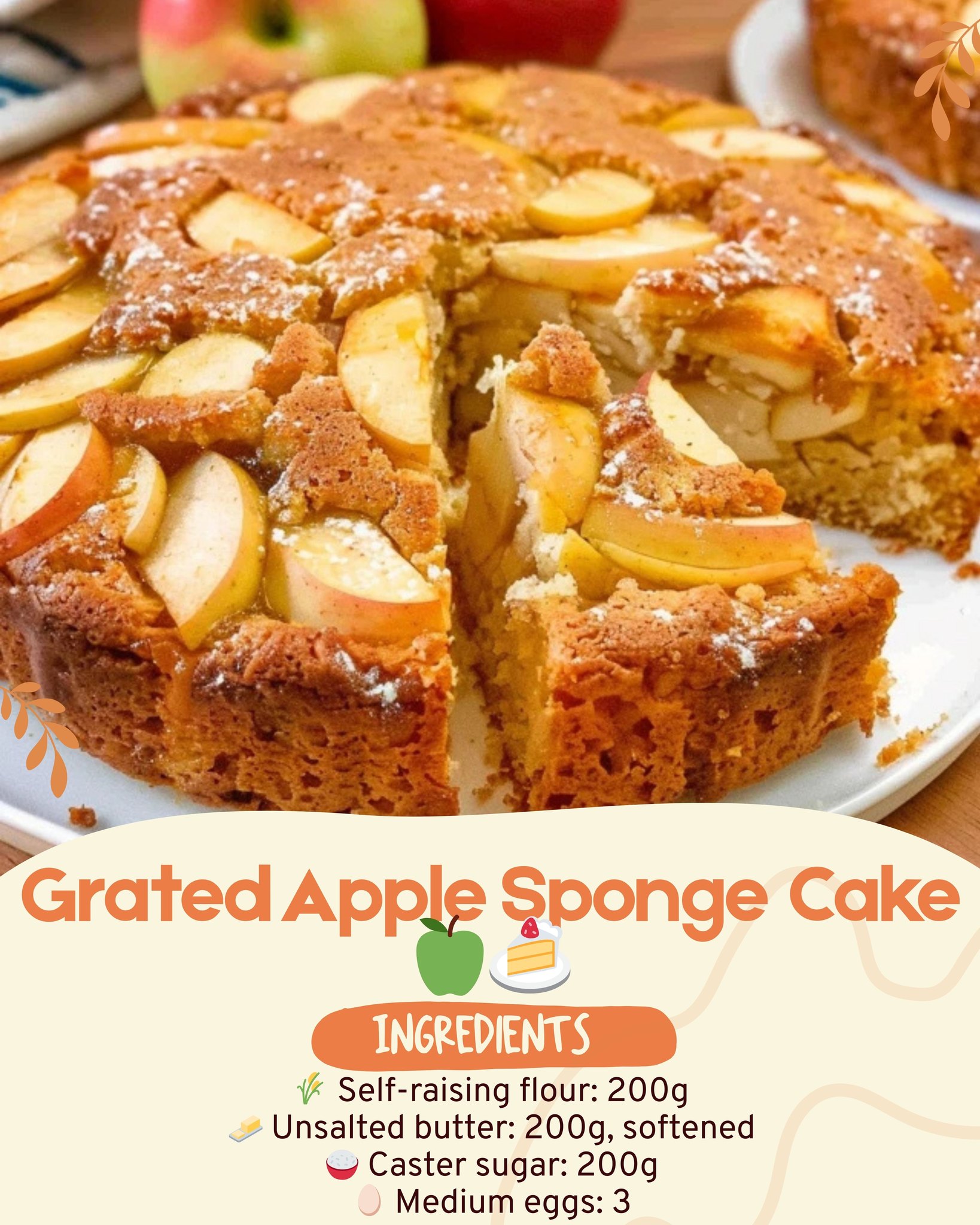 Cooking - Grated Apple Sponge Cake 🍏🍰 Light, fluffy, and bursting with ...