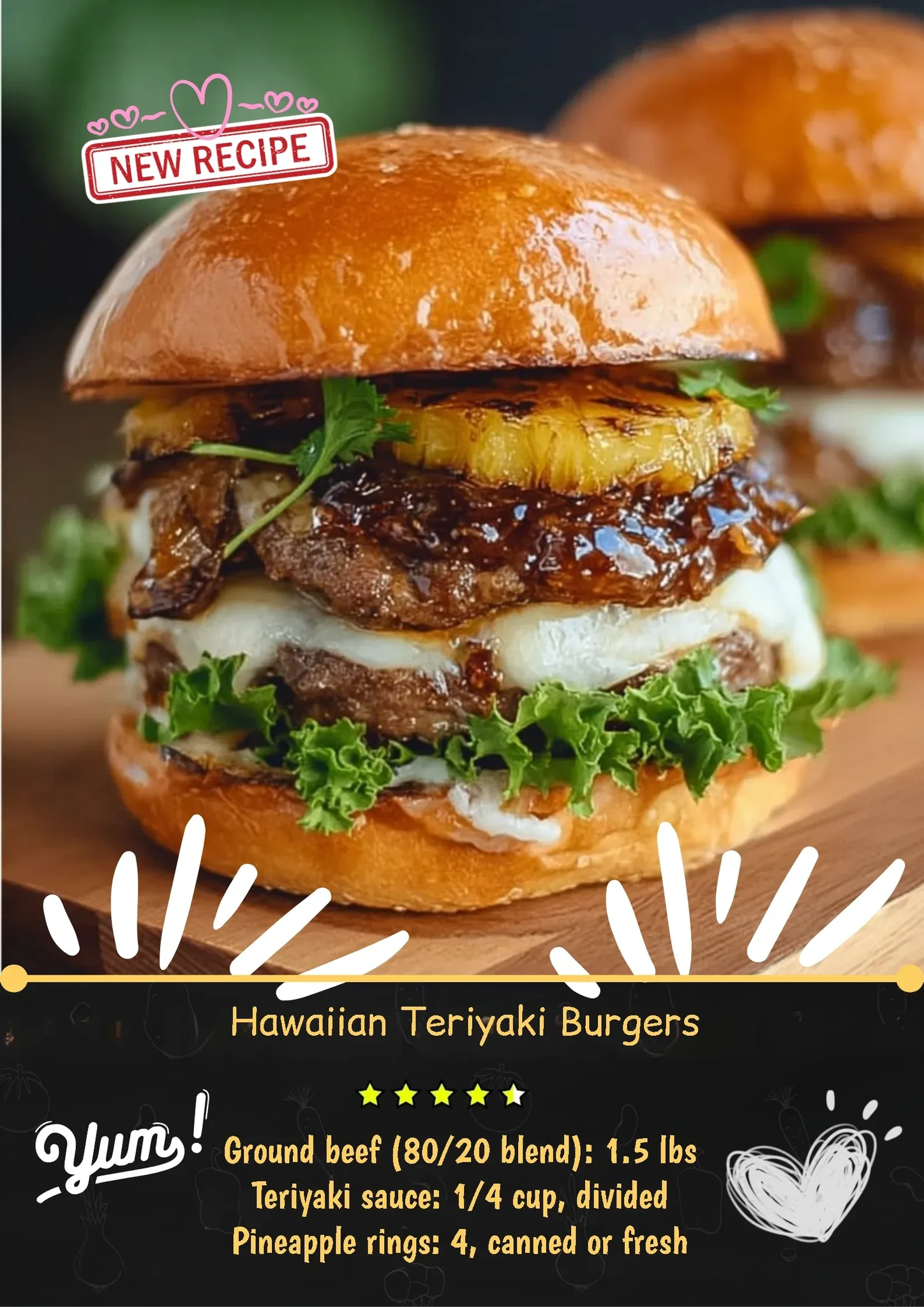 Hawaiian teriyaki burger with bacon and pineapple