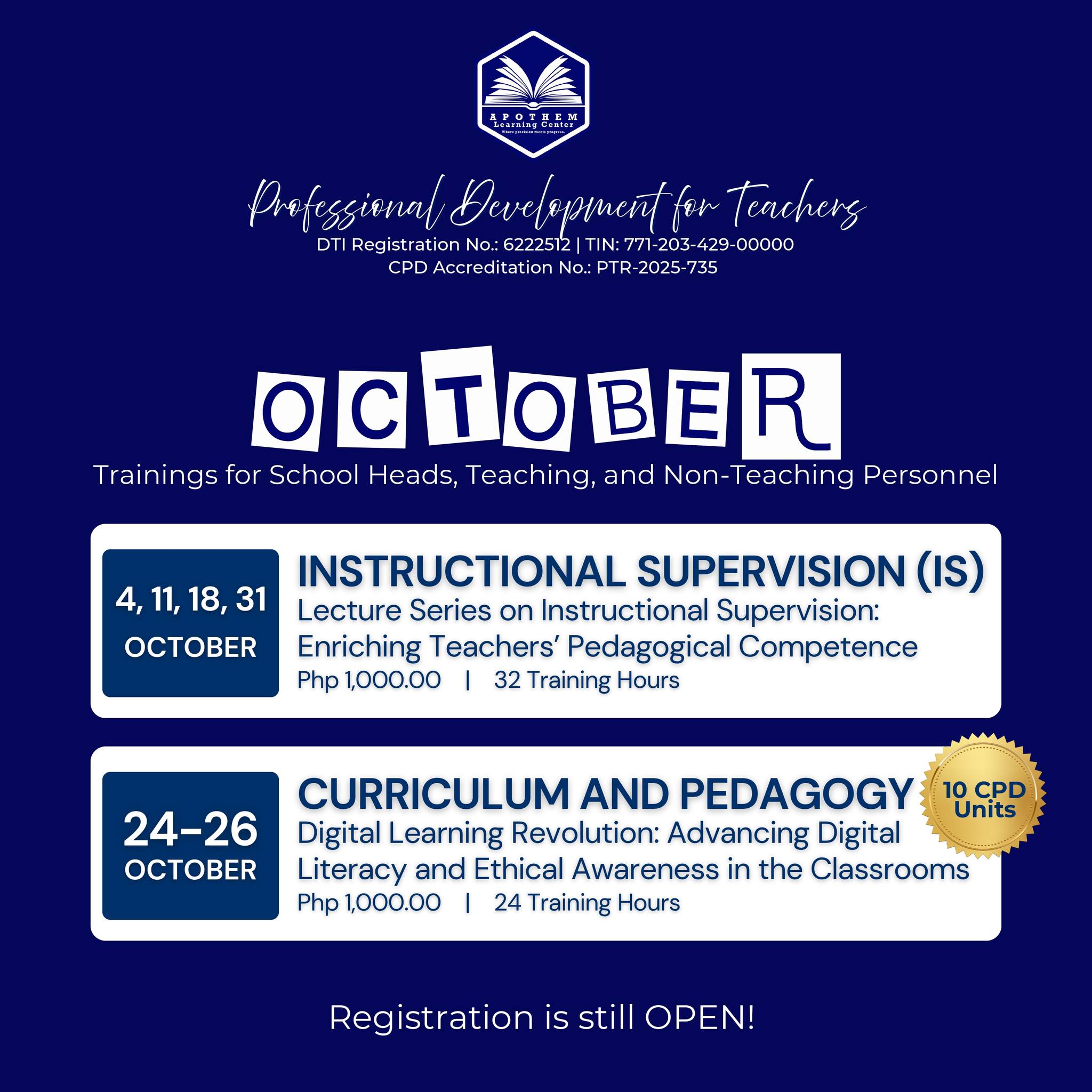 𝐑𝐞𝐠𝐢𝐬𝐭𝐫𝐚𝐭𝐢𝐨𝐧 𝐢𝐬 𝐬𝐭𝐢𝐥𝐥 𝐎𝐏𝐄𝐍! View the training brochures here: https ...